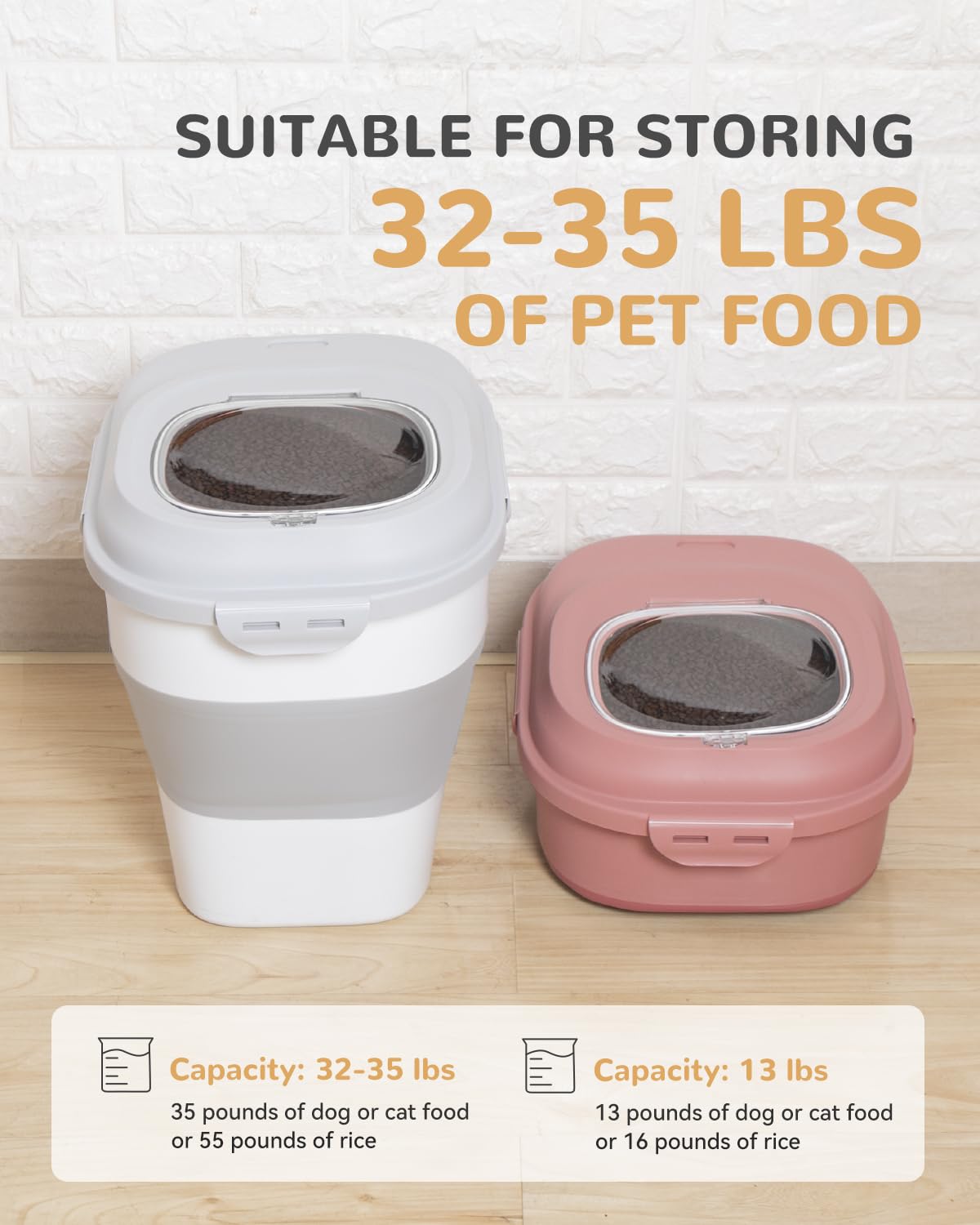 DDMOMMY 30-35 Lbs Dog Food Storage Container Collapsible Dog Food Container with Airtight Lids, Wheels, Scoop and 2pcs Food Storage Containers, Large Pet food storage for Dry Food