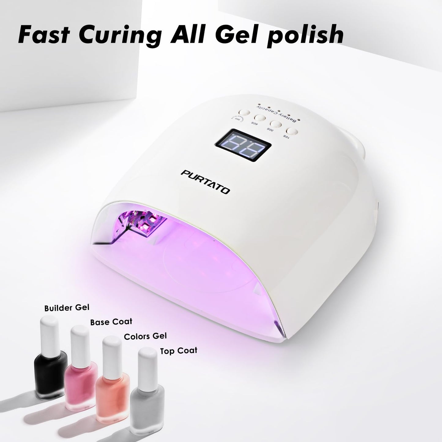 Purtato Professional Rechargeable UV LED Nail Lamp with 4 Timer Setting and 18000mAH Long Battery Life Nail Dryer JC22 (White)