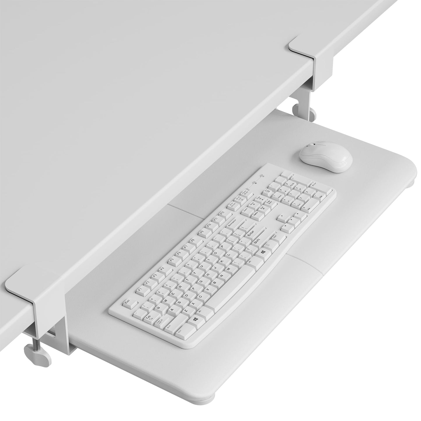 BONTEC Under Desk Keyboard Tray, Pull-Out Keyboard & Mouse Platform with C-Clamp, 25.6 x 11.8 in Space-Saving Ergonomic Slide-Out Drawer, White