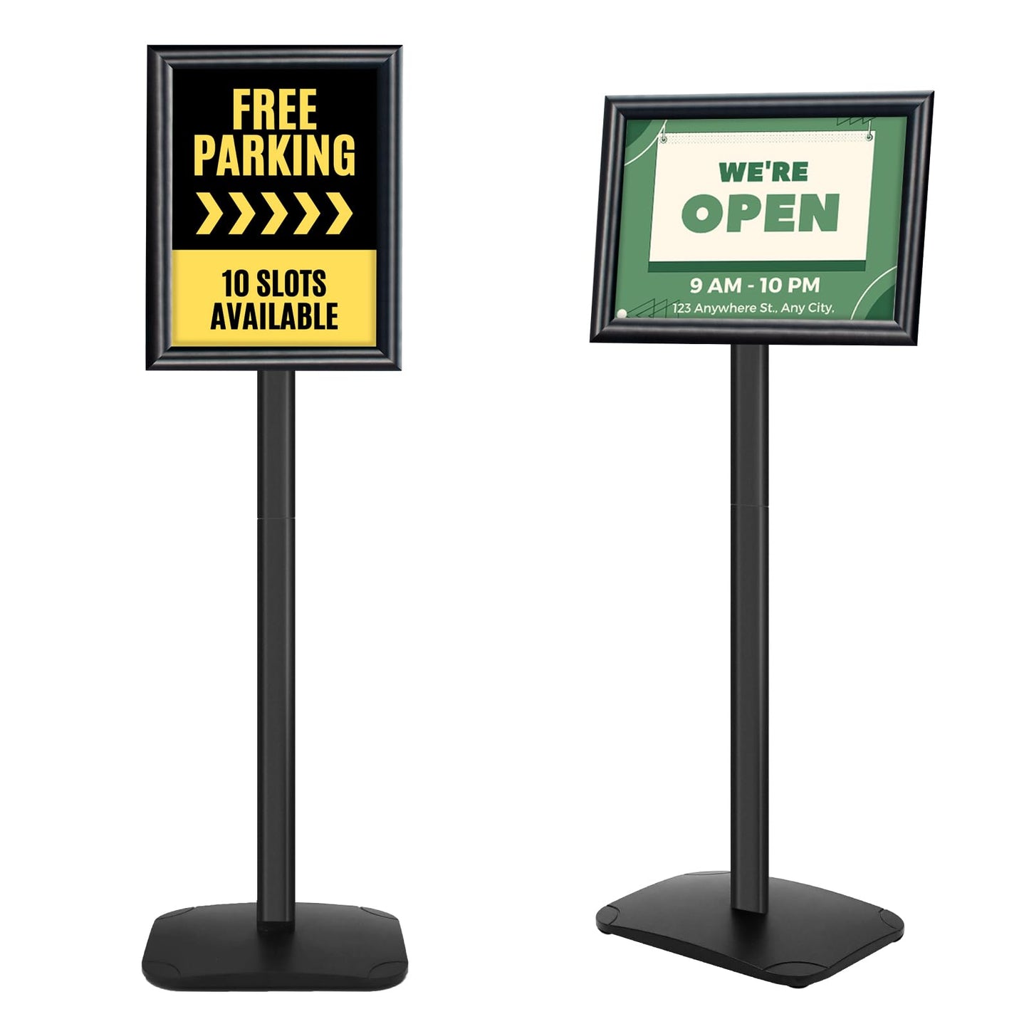 Mutualsign Heavy Duty Pedestal Sign Holder for Display, 8.5 x 11 Inches, Black Plastic Floor Standing Sign Stand with Weighted Base, UV-Resistant PVC, Indoor/Outdoor Advertising