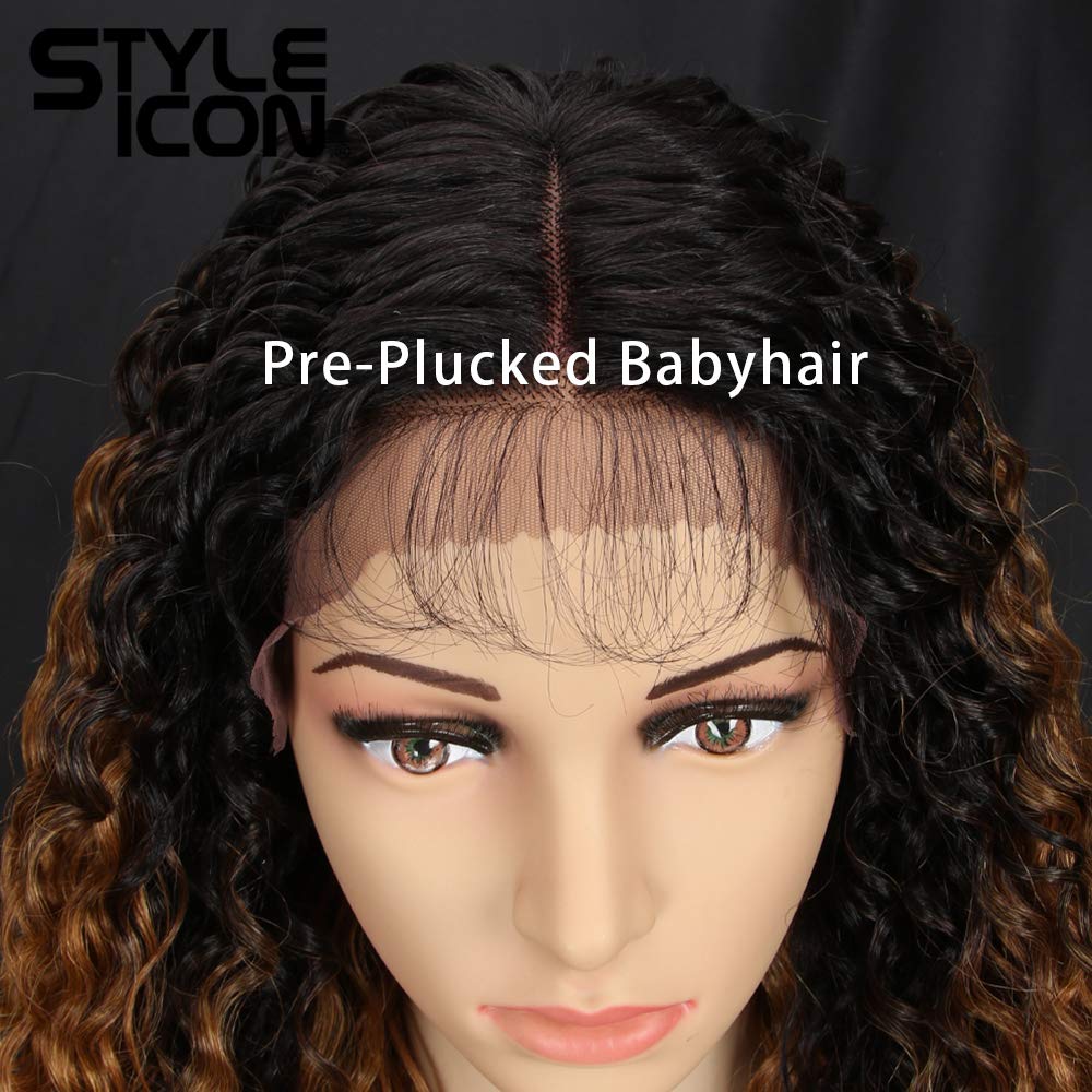 Style Icon Lace Front Wigs 28” Long Curly Wig for Women Ombre Blond Synthetic Wigs Density 130% Heat Resistant Replacement Wig (28", SOP43026)
