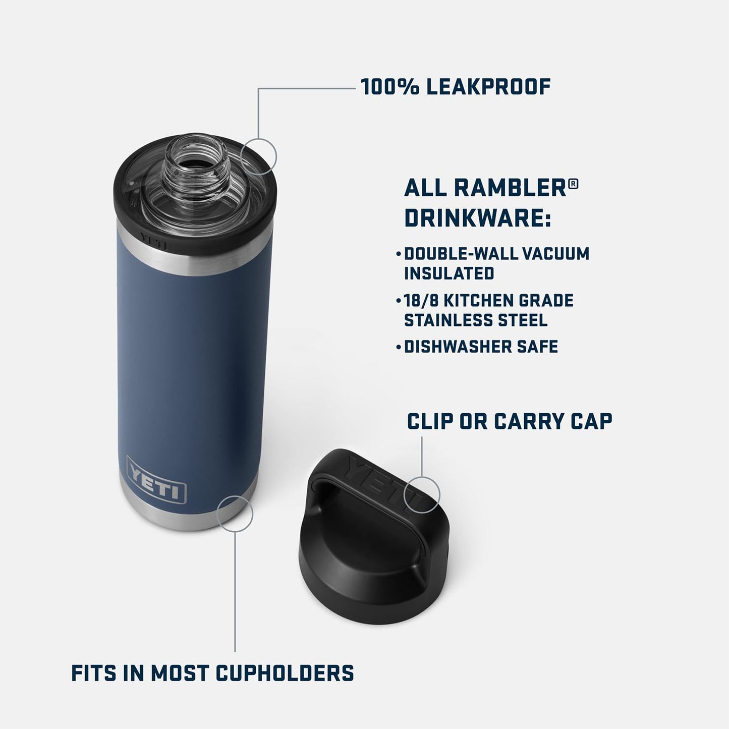 YETI Rambler 18 oz Bottle, Vacuum Insulated, Stainless Steel with Chug Cap, Black