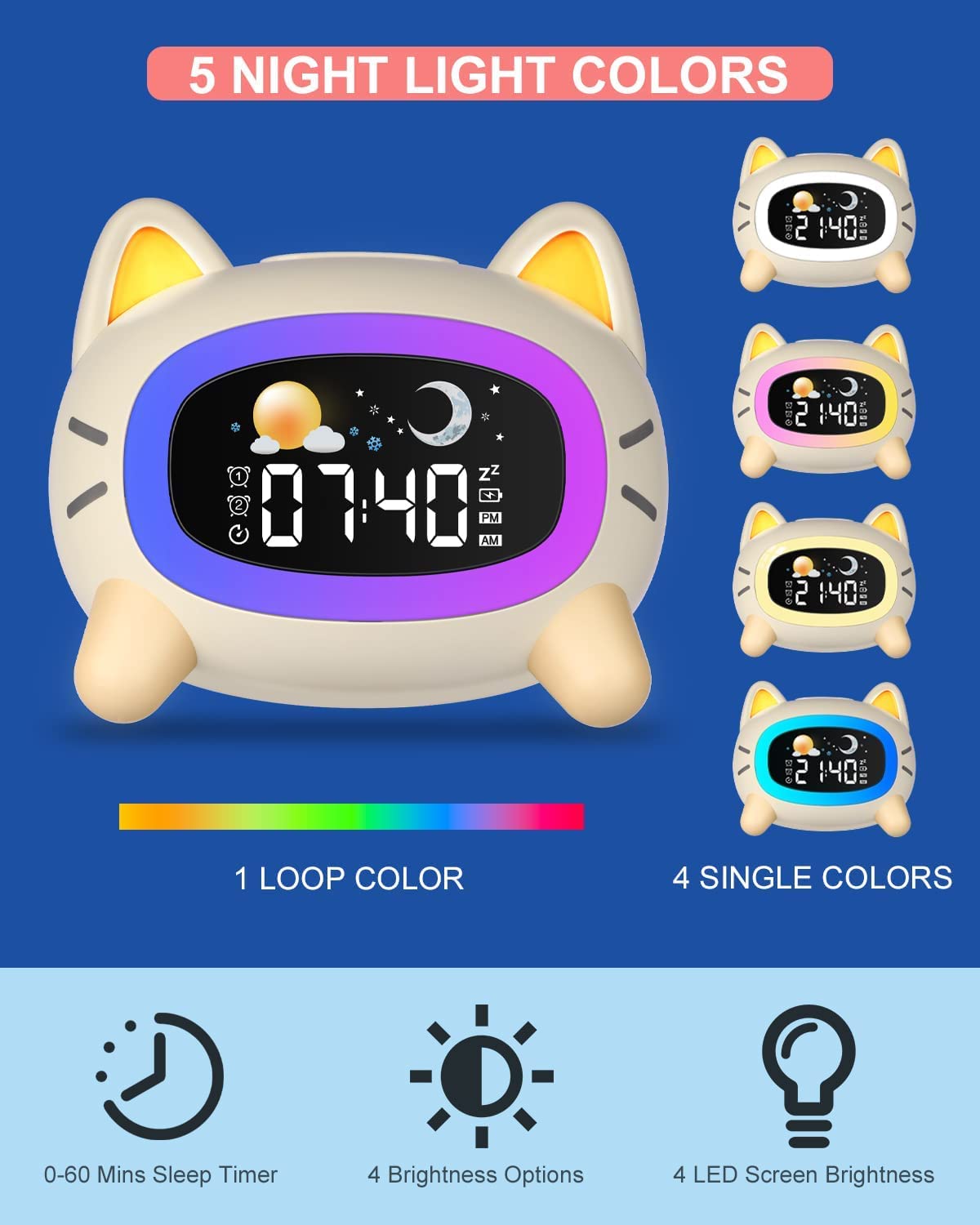 Uplayteck Kids Alarm Clock Ok to Wake and Grow Clock for Kids with 5 Adjustable Light and 4 Level Sounds Toddler Sleep Trainer for Boys and Girls Bedrooms