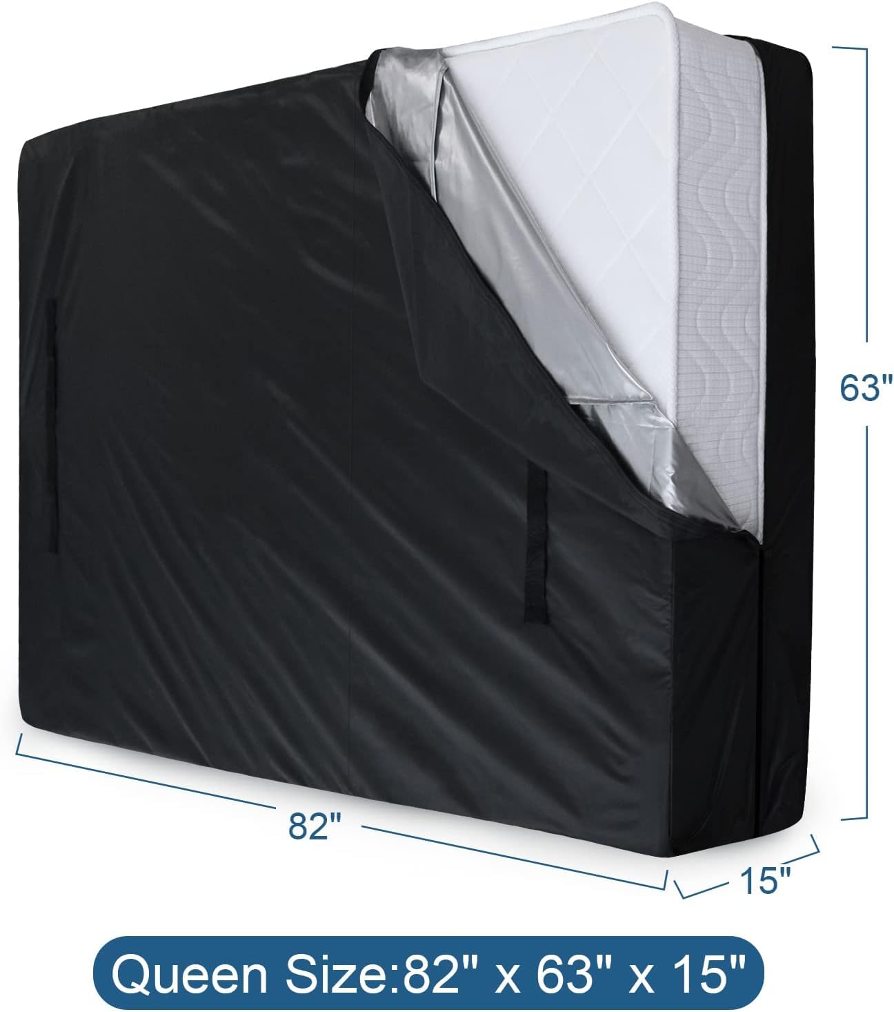 Mattress Bags for Moving and Storage, Heavy Duty Queen Mattress Bag with 4 Strong Handles, 100% Waterproof Mattress Cover/Protector for Moving Queen Size 2 Pack, Reusable Thick Tarp, Black