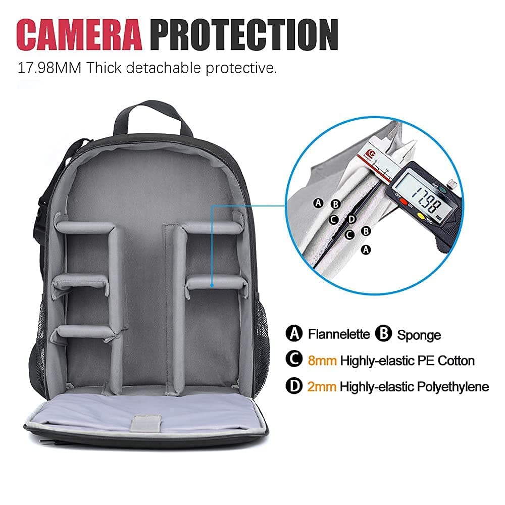 Cwatcun Camera Backpack Bag with Tripod Holder Anti-Theft Water Resistant Camera Bag for Canon Nikon Sony DSLR SLR Camera for Women Men Photographer, 2.0 Black, Small, Backpack,lightweight,mesh