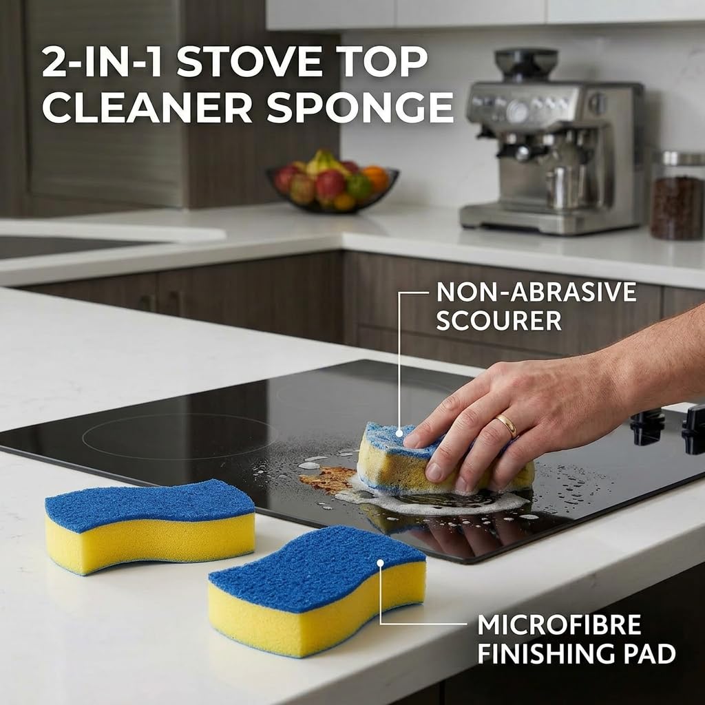 Vileda Scrunge Glass Ceramic Stovetop Sponge (Value Pack of 24 Sponges) | Non-Scratch Stove Top Cleaner Scrub Sponge