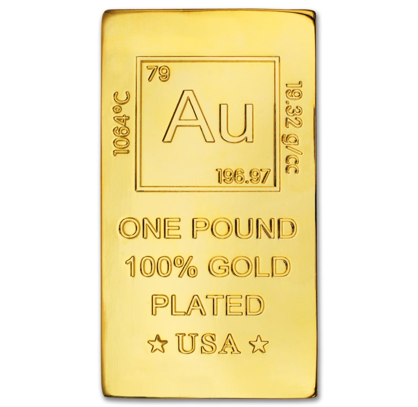 1 lb Gold Plated Bar (Flat Style) 18K Paperweight - Element Design with Certificate of Authenticity