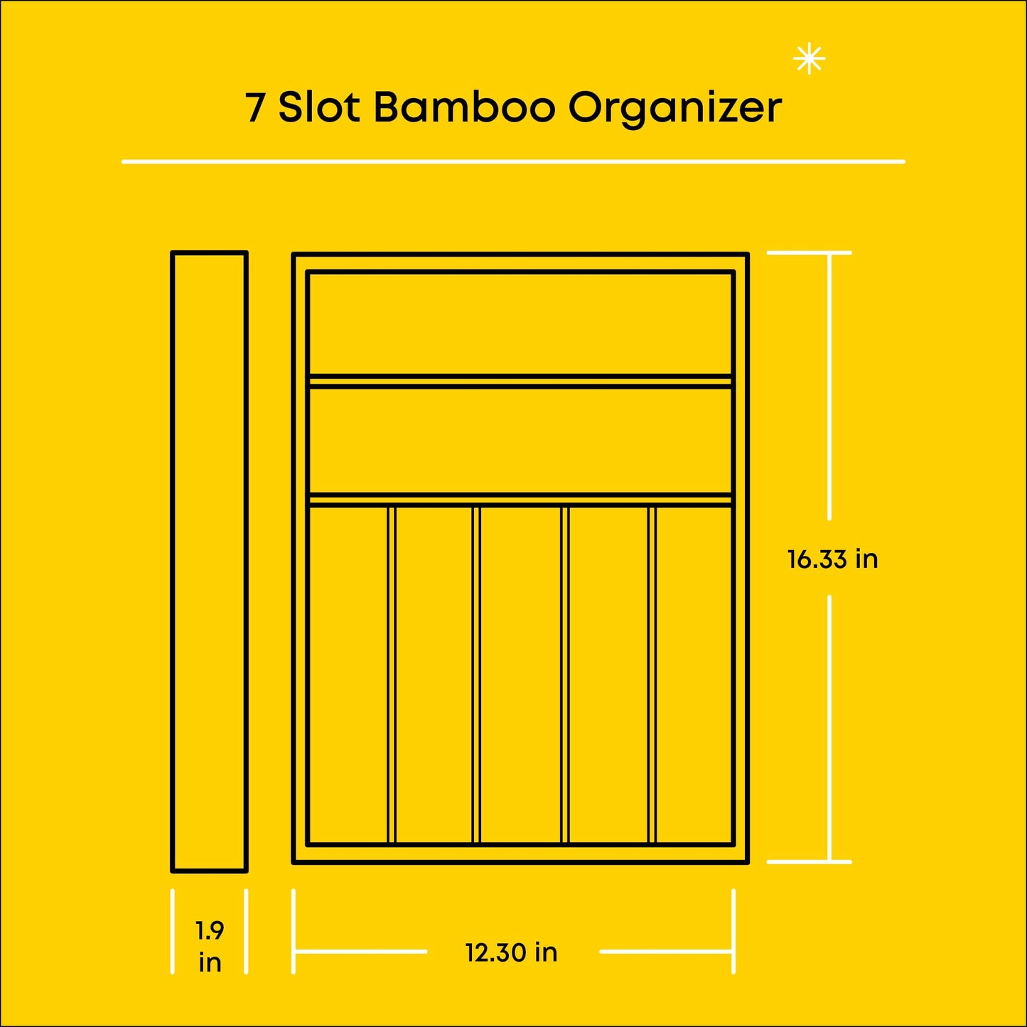 JoyJolt Bamboo 7-Compartment Silverware Organizer, Cutlery & Utensil Drawer Organizer, Ideal for Kitchen, Bathroom & Garage, Rustic Modern Style, Silver