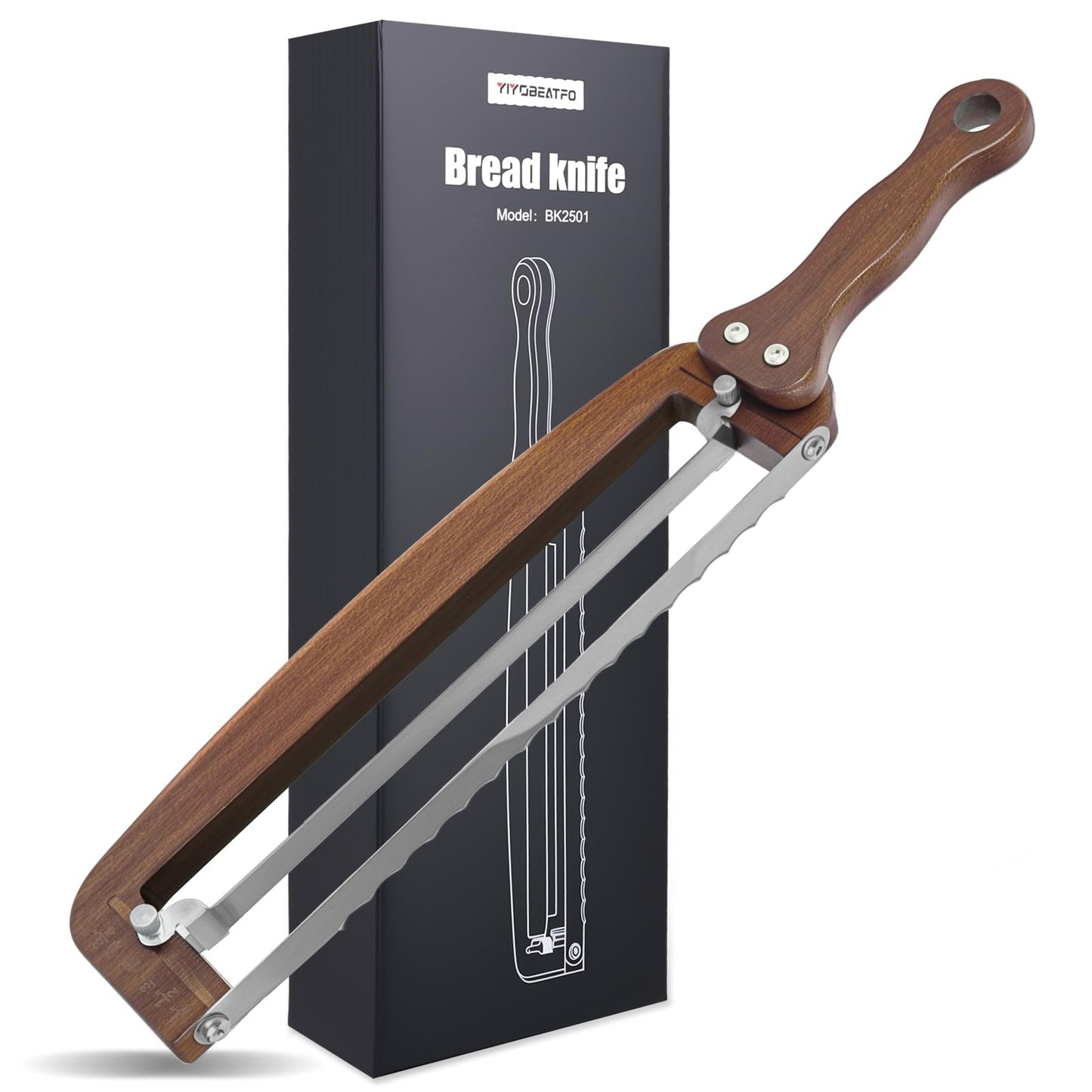 Bread Slicer for Homemade Bread,Adjustable Wooden Sourdough Bread Knife with Thickness Guide & Ultra-Sharp Serrated Blade, Perfect Cutter for Crusty Baguette,Loaves,and Cake,Great Gift for Baker
