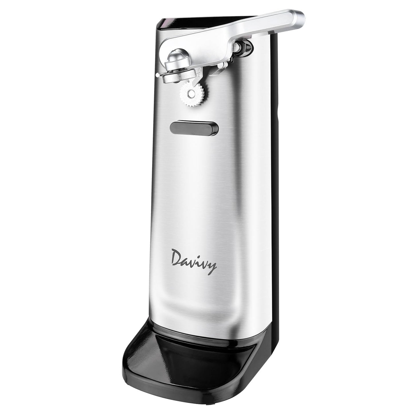 Davivy Can Opener Electric Extra-Tall, Stainless Steel 3-in-1 Can Opener with Knife Sharpener & Bottle Opener, Automatic One-Touch Operation, Wide Stable Base, Cord Storage (Stainless Steel + Black)