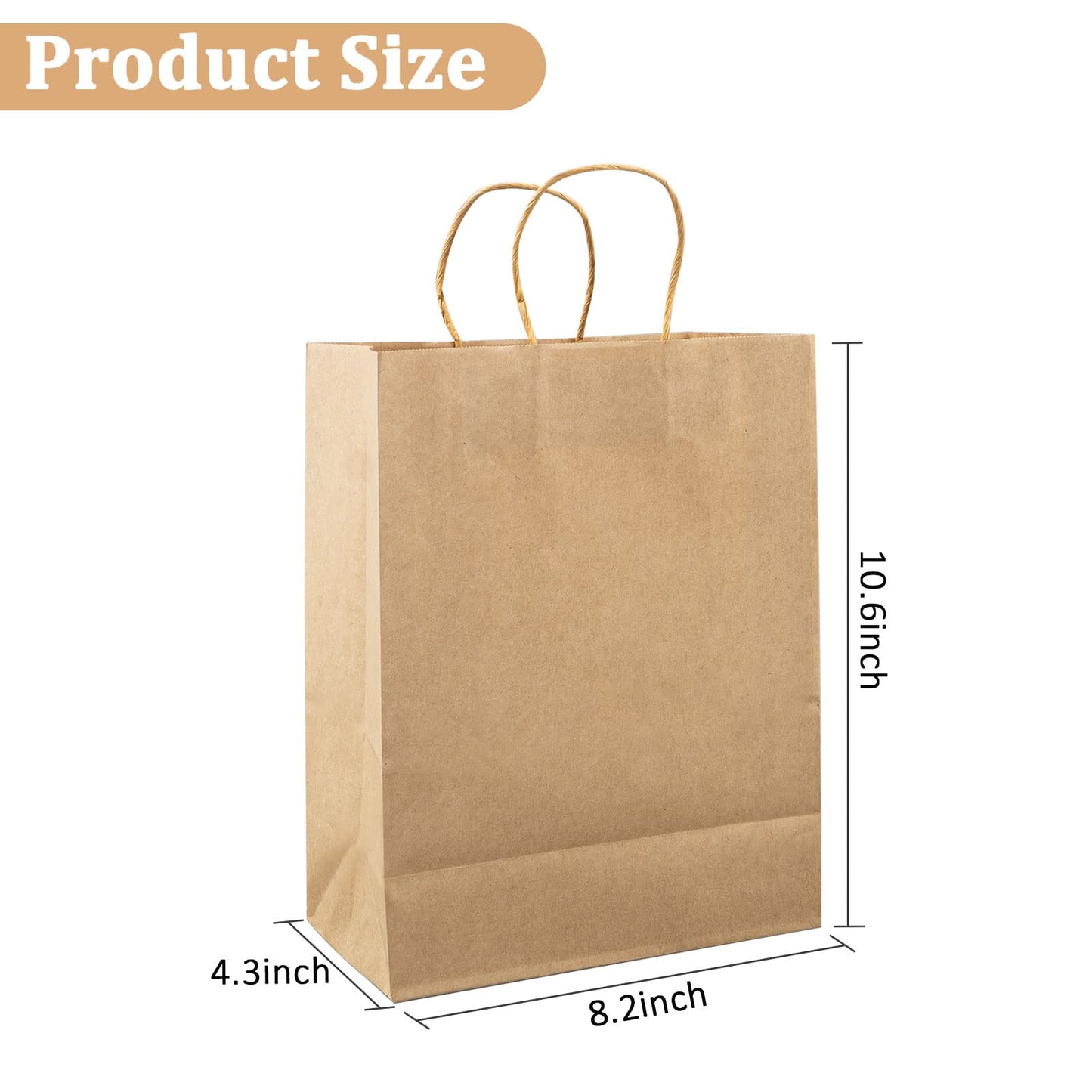 120Pcs Paper Bags with Handles Bulk, 8x4x10 Inch Kraft Paper Bags for Small Business, Shopping Bags, Retail Bags, Gift Bags, Merchandise Bags, Party Bags (Brown)