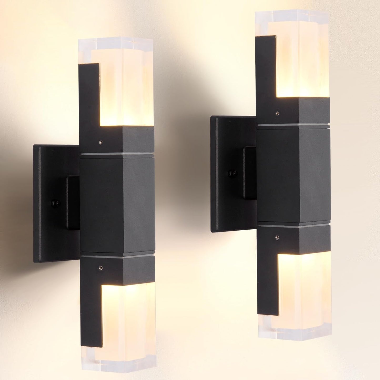 HCIDNLI LED Outdoor Wall Lights, Waterproof Exterior Lights Fixture, Up and Down Porch Lights Aluminum Outside Lights for House Patio Wall Sconce Black Front Door Wall Lighting, 2 Pack