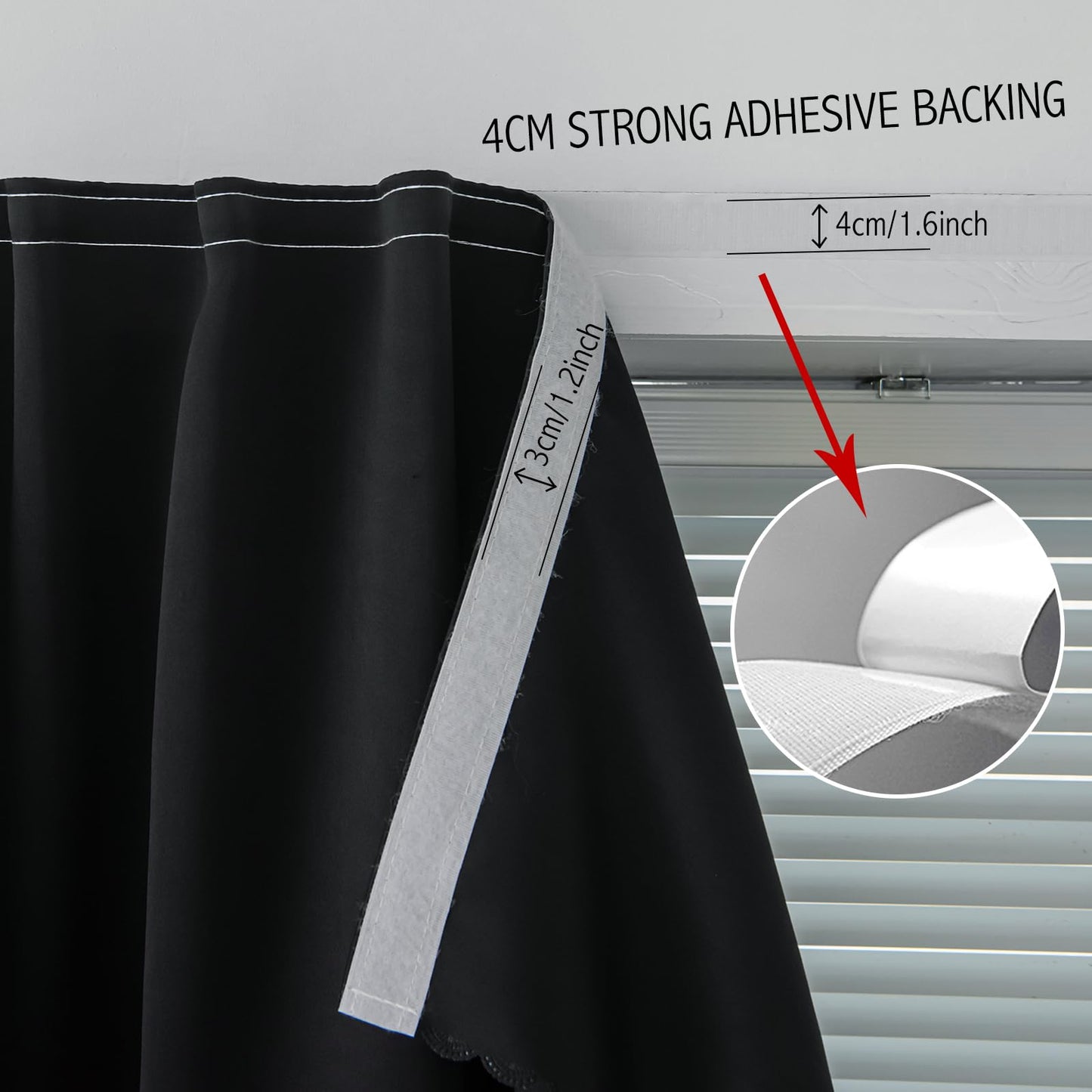 Adhesive Blackout Curtains- Self Stick Shades Window Blinds Curtains No Rod Needed Easy to Hang Curtains, Use for Bedroom, Living Room, Dining Room, Kitchen, Home Office, 47"W X 59"L, Black, 1 Panel