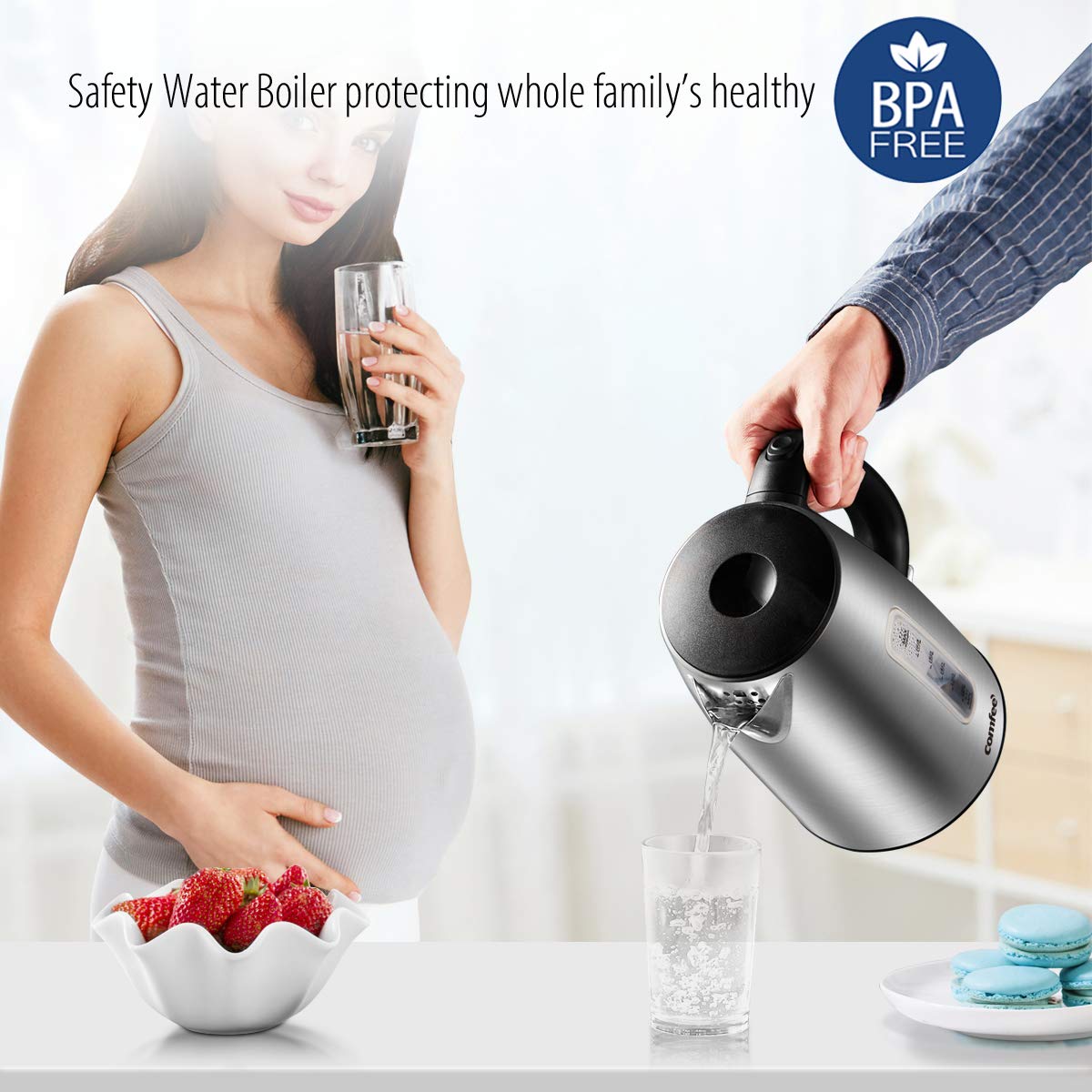 COMFEE' Stainless Steel Electric Kettle, 1.7L Tea Kettle Electric for Boiling Water, Hot Water Kettle 1500W Fast Boil with LED Light, Auto Shut-Off and Boil-Dry Protection
