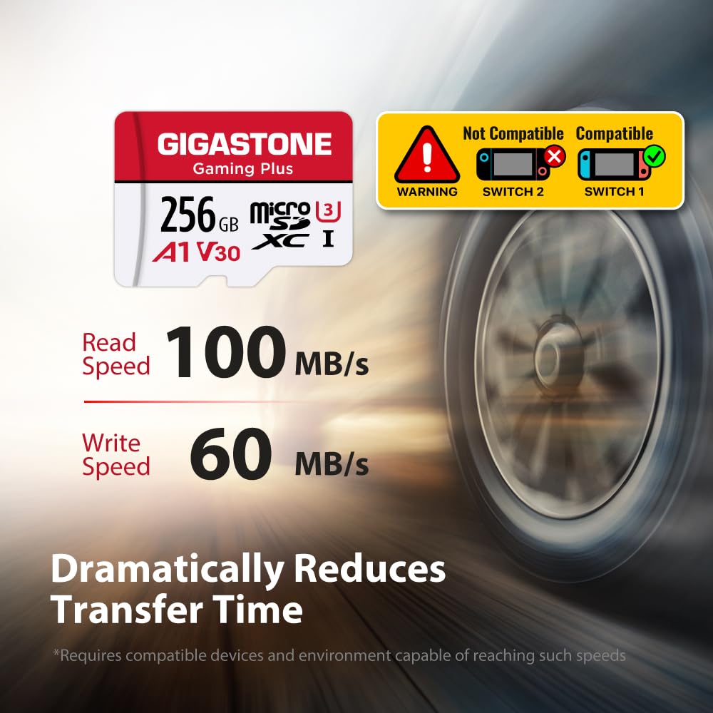 GIGASTONE 256GB Micro SD Card, Gaming Plus, MicroSDXC Memory Card for Nintendo-Switch 1, Steam Deck, Dash Cam, Security Camera, 4K Video Recording, UHS-I A1 U3 V30 C10, up to 100MB/s, with Adapter