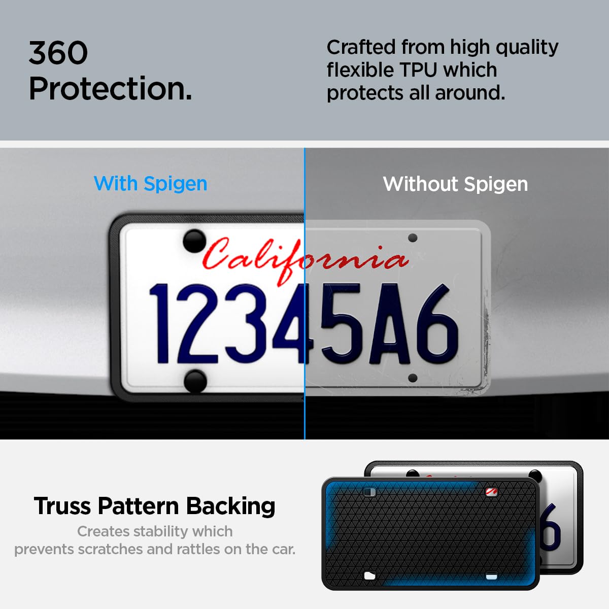 Spigen Car License Plate Frame Holder (Rattle Proof and Weather Proof) [1 Pack] with Screws & Installation Kit Designed for New Tesla Model Y Juniper, Model 3/Y/S/X/Cybertruck & All Cars (Black)
