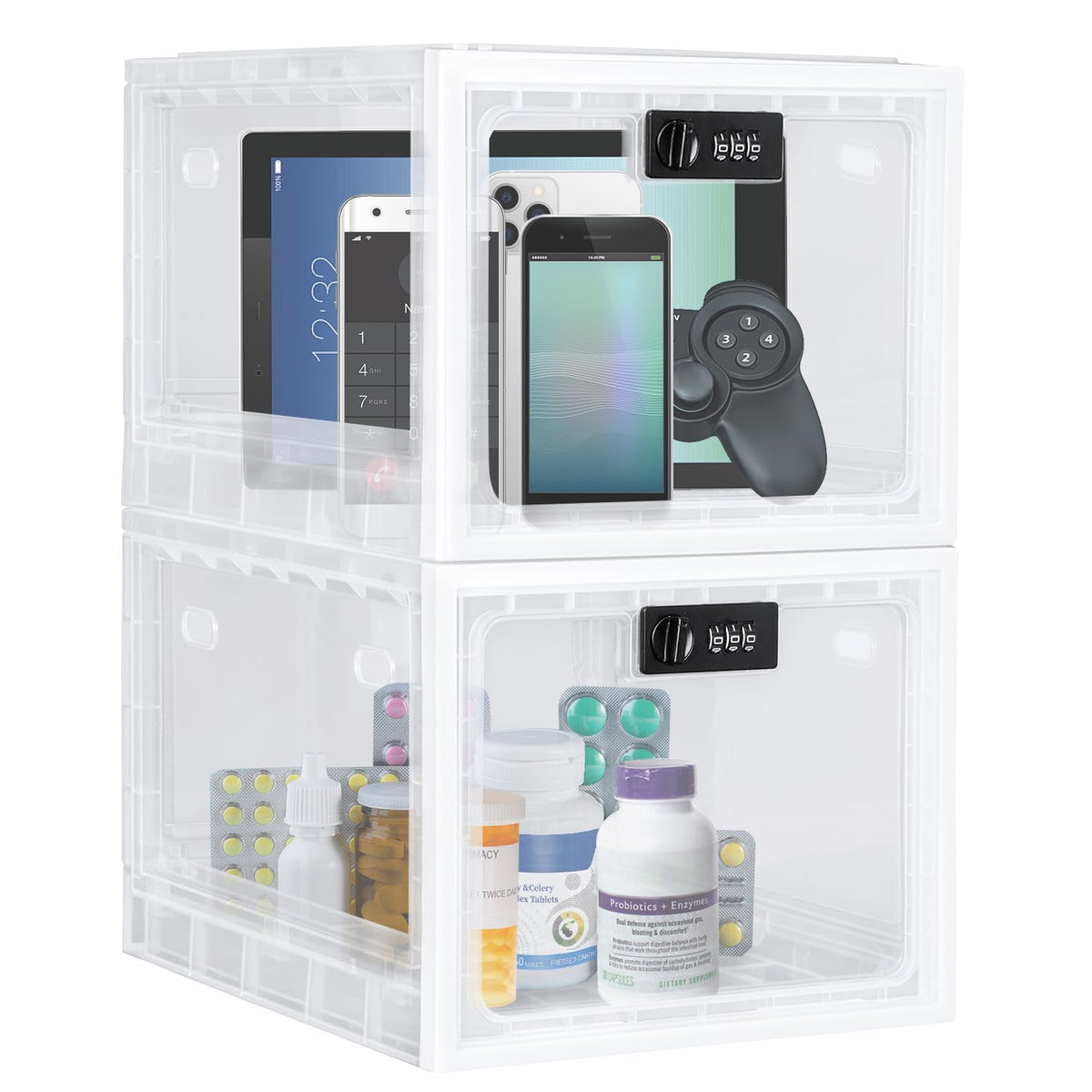 Lalifebuss Medicine Lock Box, 2 Pack Medication Lockable Container for Refrigerator Food Safe Locking Box Tablet Phone Locked Box for Kitchen Home School and Office Safety