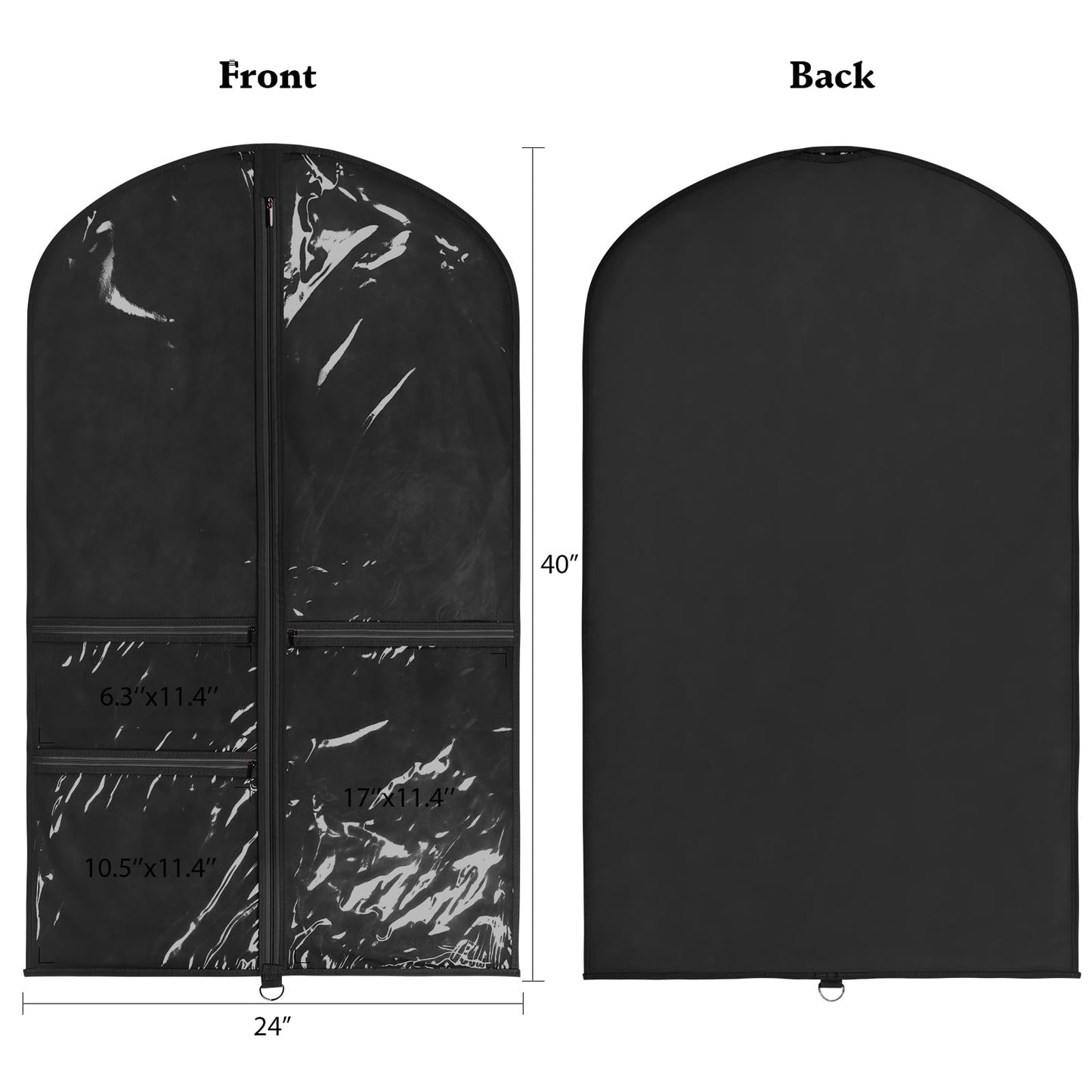 KEEGH Dance Costume Bags Garment Bag 40 Inch Hanging Clothes for Dance Competitions, with 3 Medium Clear Zipper Pockets for Dance Costumes, Closet Storage (Black) - 8 Pack