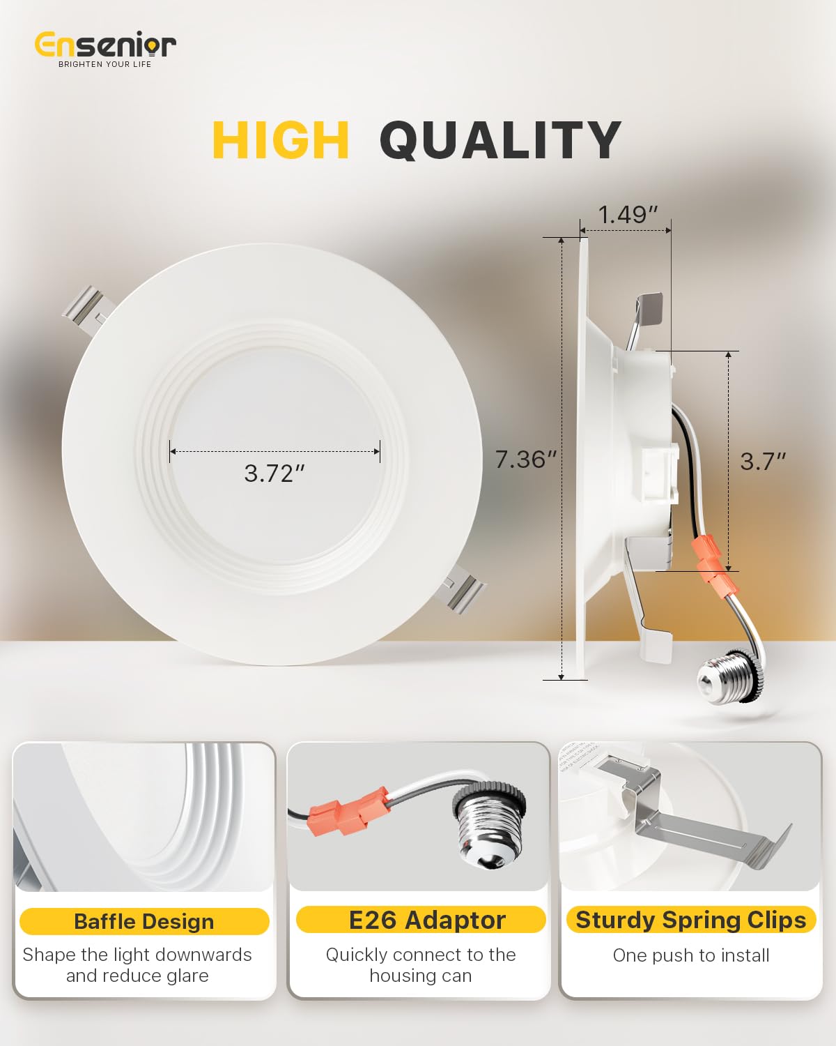 Ensenior 5/6 Inch 5CCT LED Pot Lights with Night Light 6 Pack, Retrofit Recessed Led Ceiling Lighting, Baffle Trim, Dimmable, 9W=110W, 1000LM, 2700K/3000K/3500K/4000K/5000K Selectable, IC Rated - FCC
