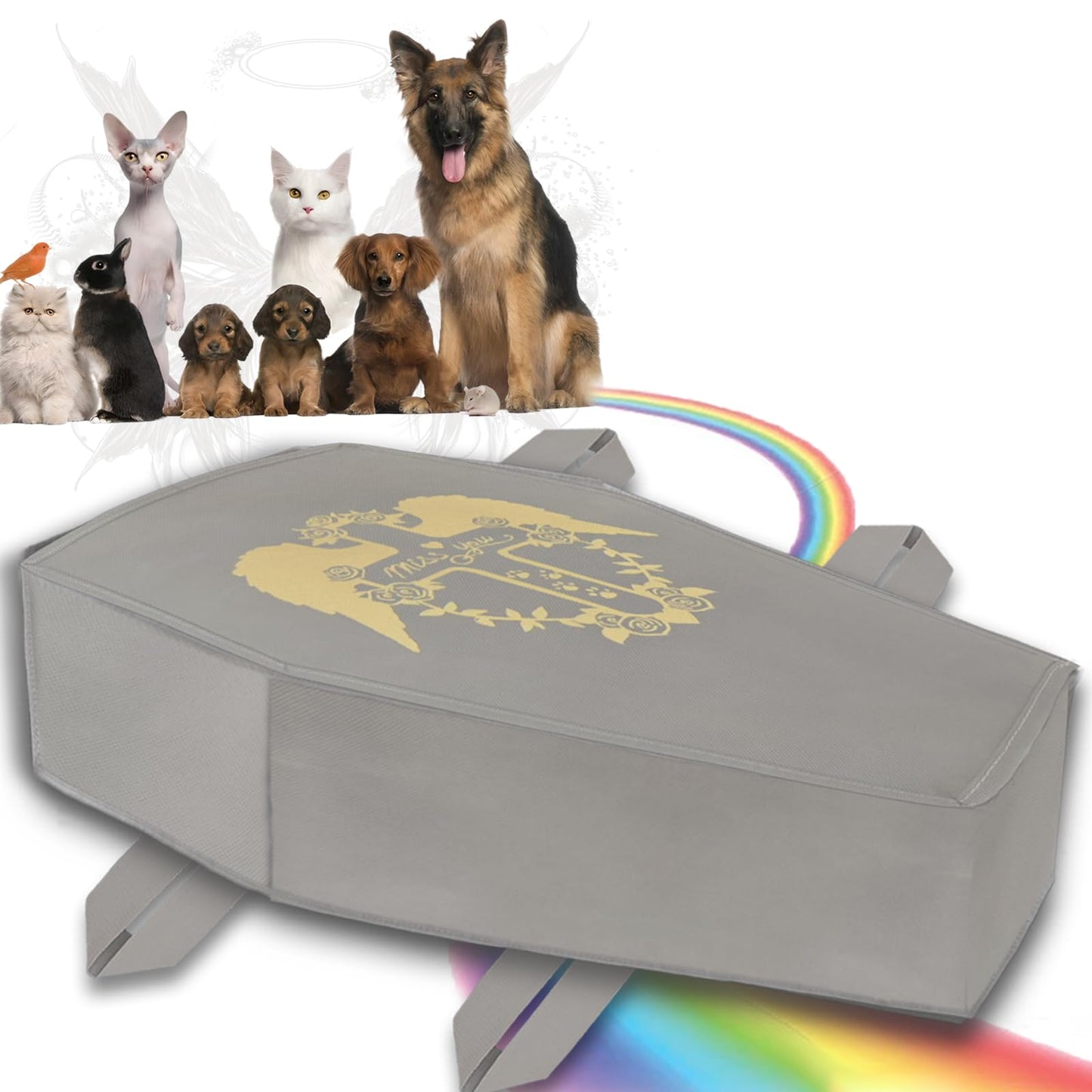 QQW Pet Casket Pet Burial Body Bag,Eco-Friendly Pet Burial and Cremation,Safe and Biodegradable,Burial with Decency and Dignity for Dogs Cats and Animals (Grey, M)