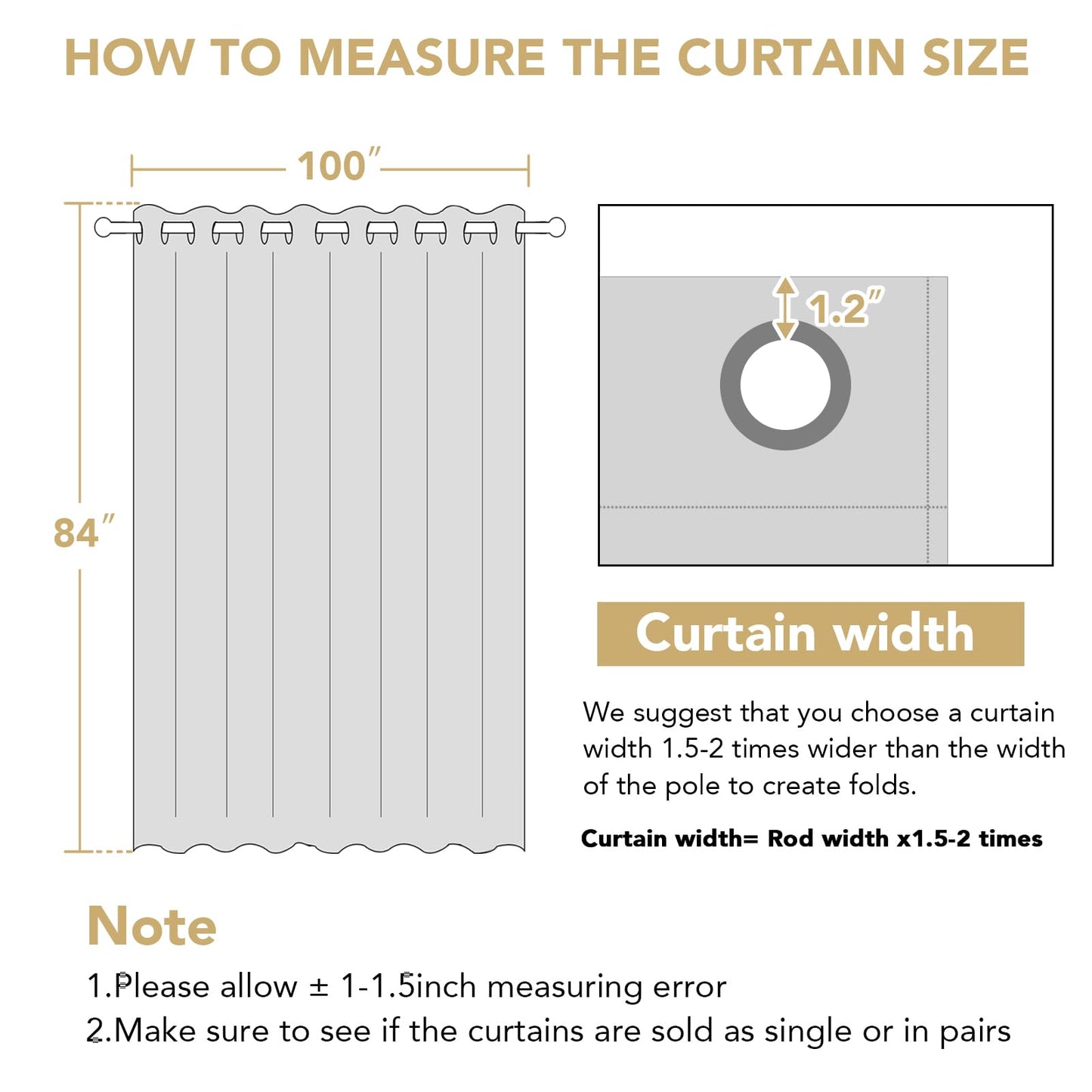 Extra Wide Blackout Curtain for Living Room Thermal Insulated Light Blocking Room Darkening Grommet Curtain Drapes for Patio Door/Bedroom/Home Theater, 100" Wide by 84" Long, 1 Panel, Black