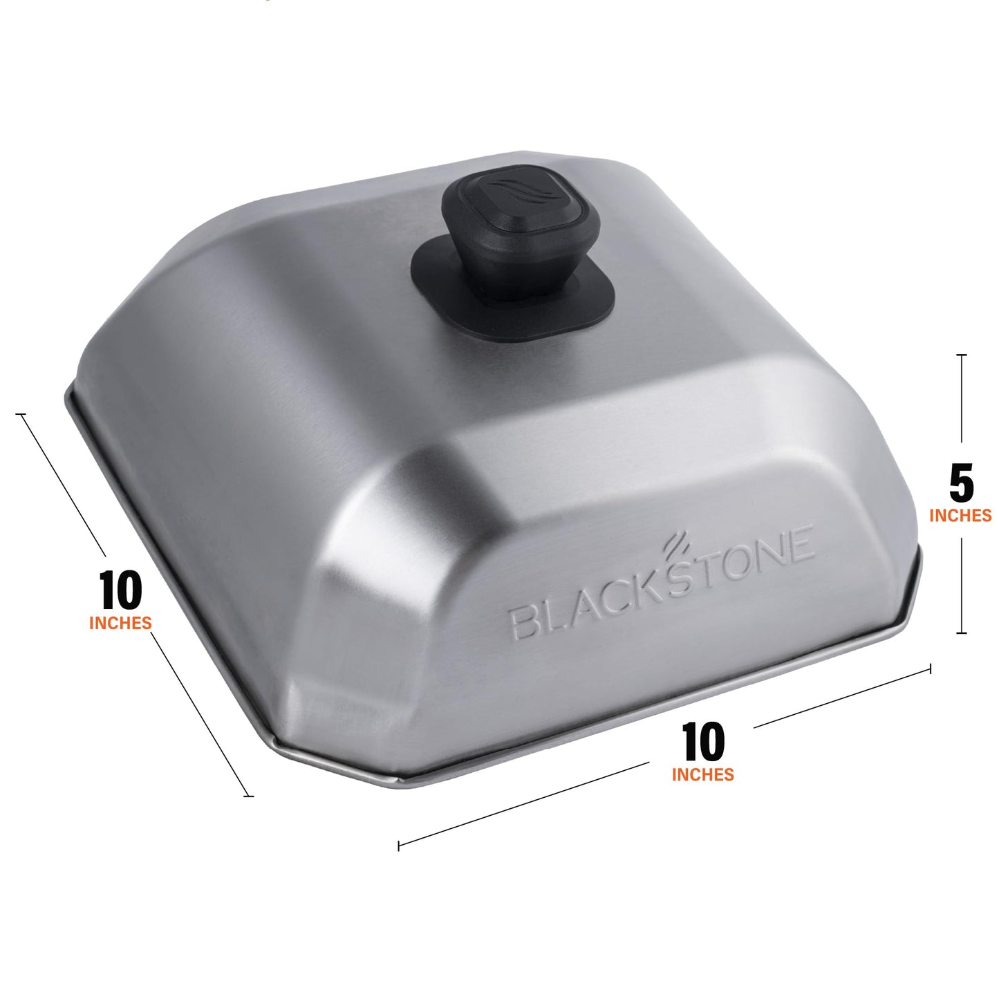 BLACKSTONE 5555 Stainless Steel Square Basting Cover Medium (10" x 10") Flat Top Gas Grill Griddle BBQ Accessories- Cheese Melting Dome and Steaming Cover, Heat Resistant, Dishwasher Safe, Silver