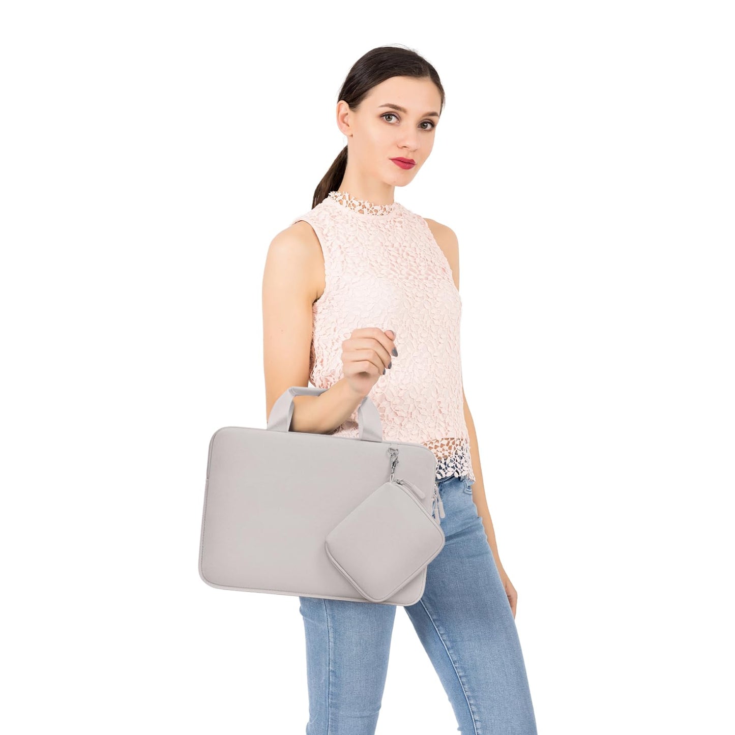 MOSISO Laptop Case 16 inch, 15-15.6 inch Laptop Sleeve Bag Compatible with MacBook Pro 16, HP Acer Dell Lenovo ASUS, Neoprene Carrying Computer Bag with Handle&Detachable Small Case, Stone Gray
