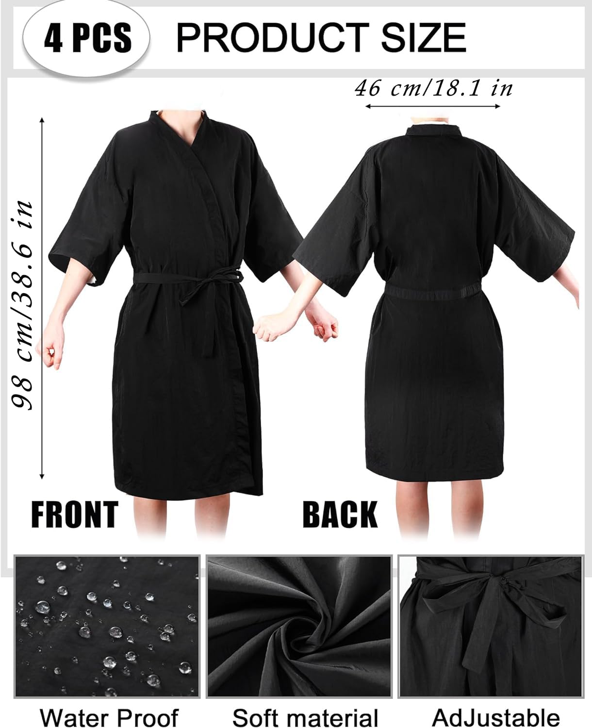 4 Pcs Salon Client Gown Hair Salon Barber Cape Smocks Capes Haircut Cape Salon Robes Kimono with Adjustable Tie Waist Belt for Barber Salon Apron Cover for Stylist, Spa Supplies