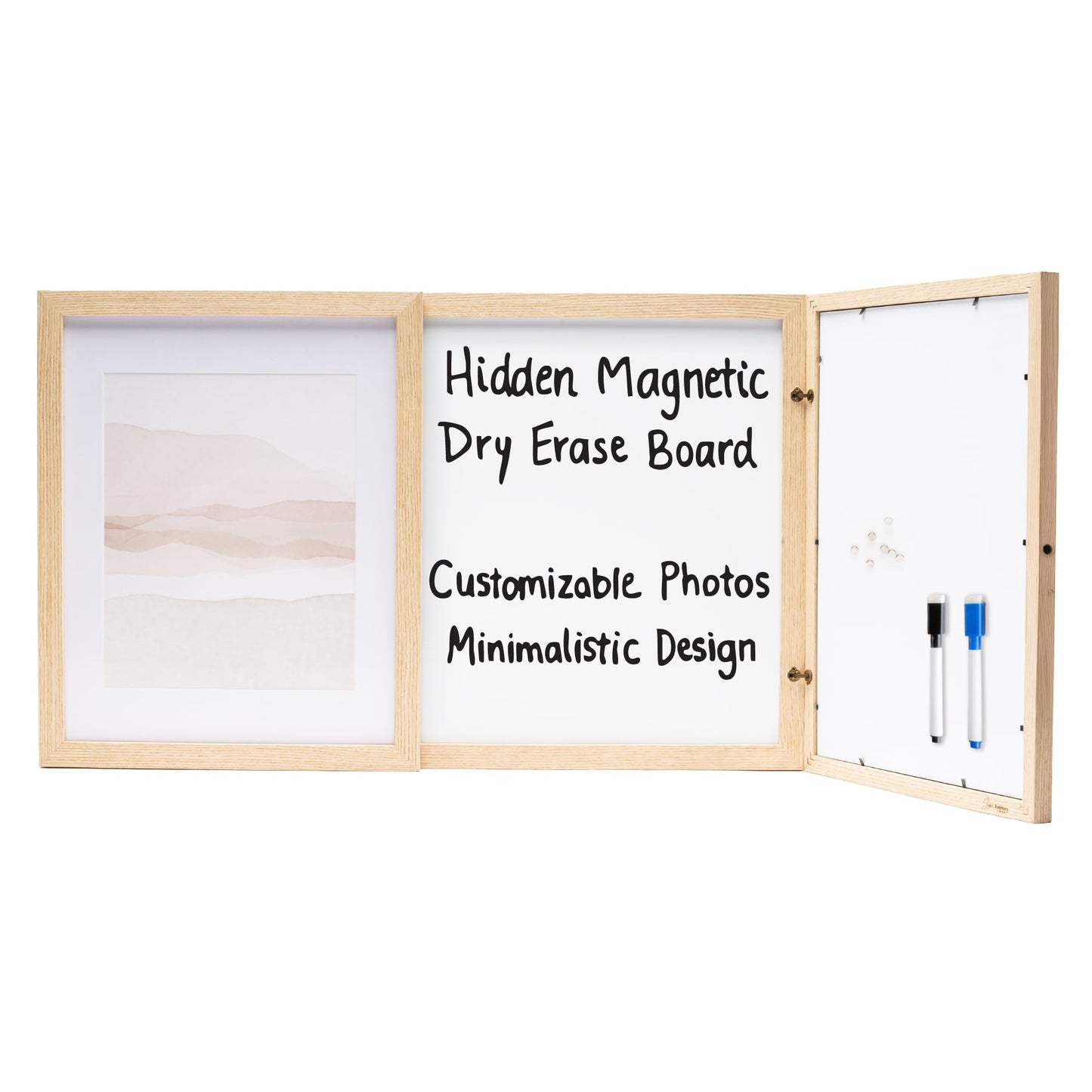 Dry Erase Board with Photo Frame Cover - Magnetic Whiteboard for Wall Hidden Behind Picture, Vision Board 15x24 for Home Office, Kitchen Family Planner with Markers Included
