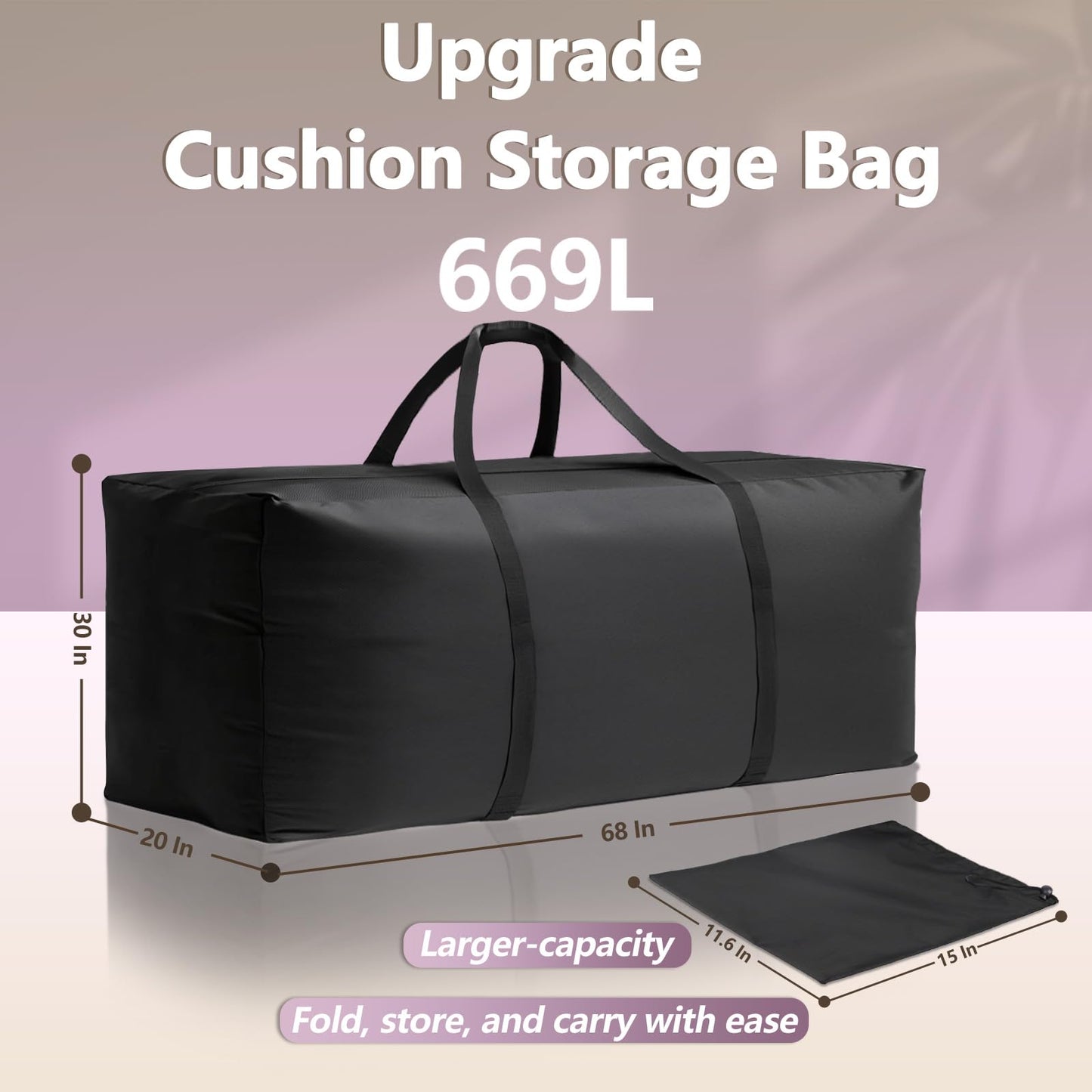NCEDN Waterproof Patio Cushion Storage Bag - 68 x 21 x 29 Inch Heavy Duty Oxford Outdoor Cushion Storage Bag, Dustproof & UV Protection for Garden Use, with Upgraded Fabric & Reinforced Zipper