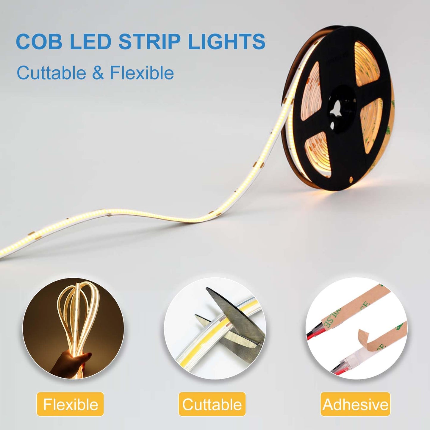 LLTOP COB LED Strip Lights Waterproof IP67 DC24v Natural White 4000K 16.4ft/5m High CRI 92Ra+ Outdoor LED Tape Lighting DIY Cuttable for Bedroom Kitchen Cabinet Shelf (Power Supply Not Included)