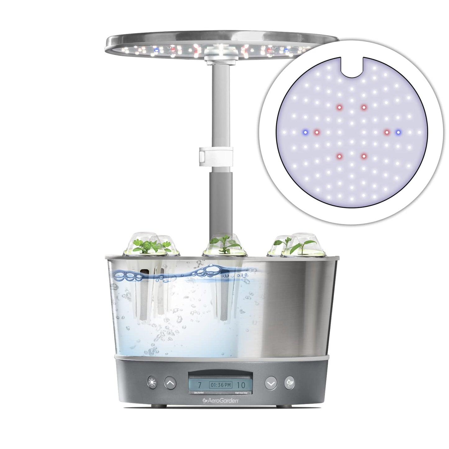 AeroGarden Harvest Elite 360 Indoor Garden Hydroponic System with LED Grow Light and Herb Kit, Holds up to 6 Pods, Stainless