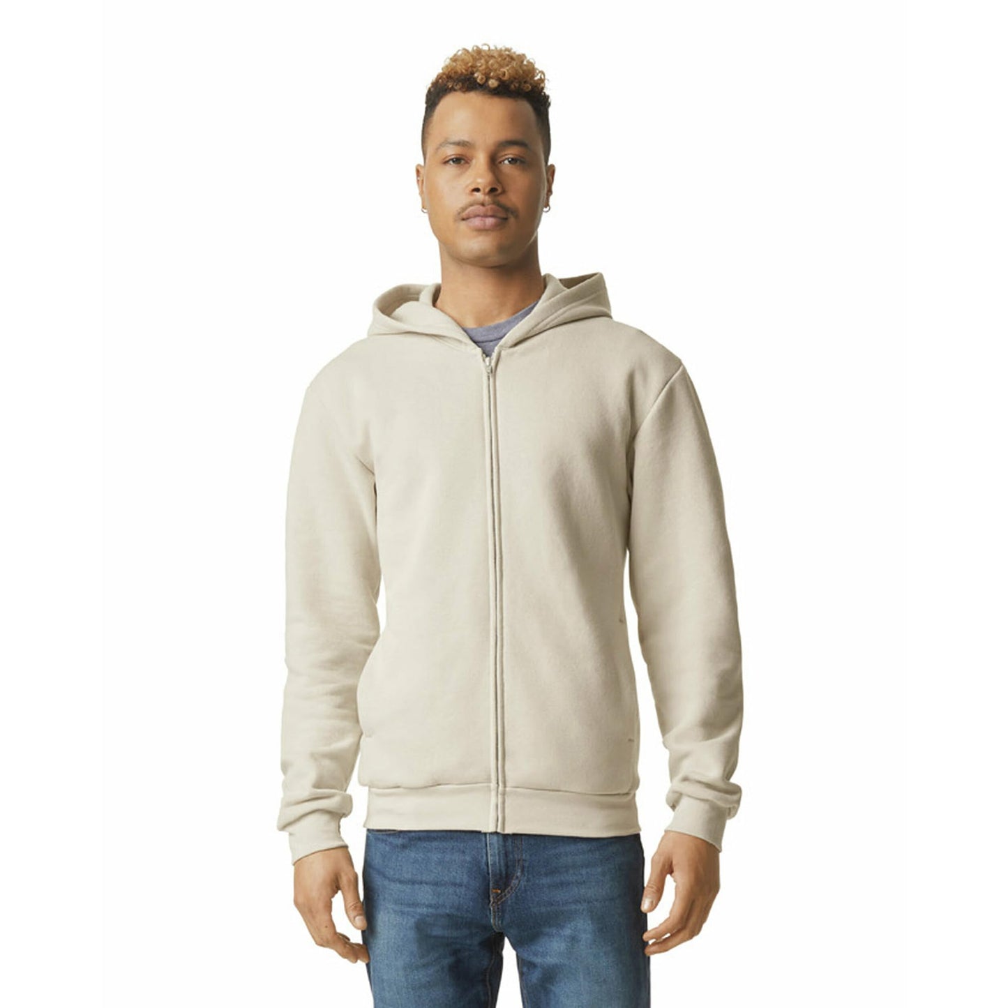 American Apparel Unisex Reflex Fleece Full Zip Hoodie Sweatshirt, GRF497AA, Bone, Large