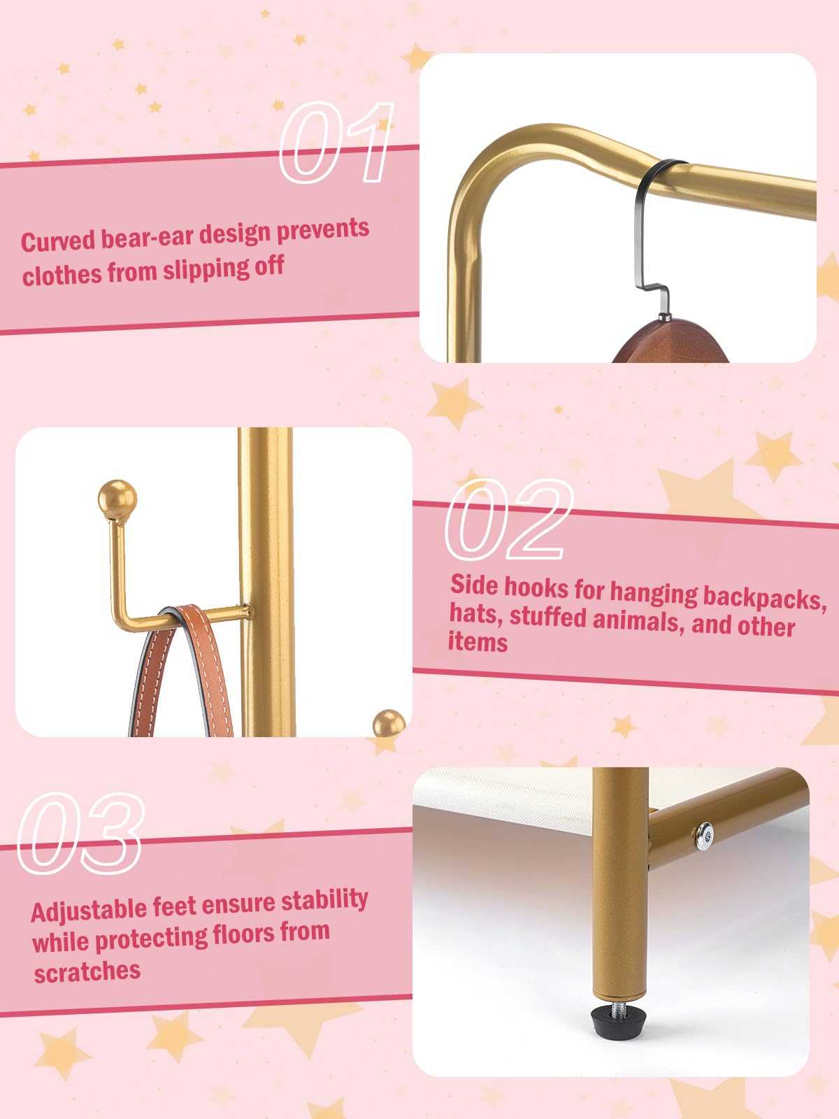 Kids Clothing Rack with Storage Shelf - Portable Kids Dress Up Rack for Baby Clothes, Costumes - Heavy Duty Toddler Garment Organizer, Closet for Kids Room, Girl Gift Idea -Gold
