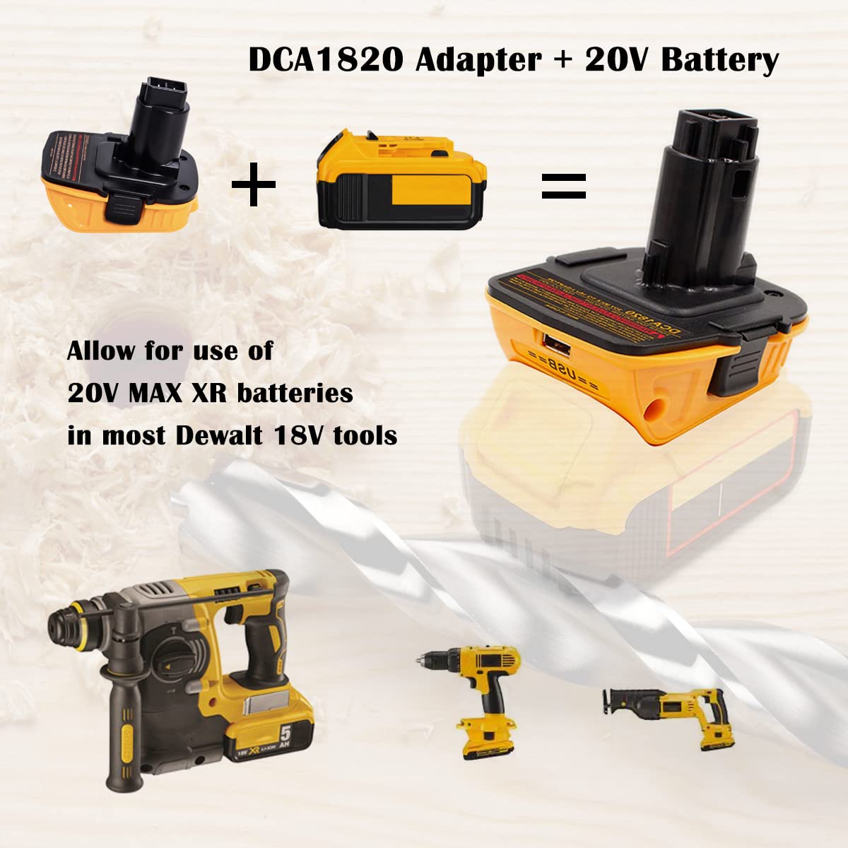 DCA1820 Adapter for Dewalt 18V to 20V, Upgraded Dewalt Battery Adapter Converter Compatible with DCB201, DCB203, DCB203BT Compact Batteries, for DEWALT 18 to 20 -Volt MAX Lithium-Lon -2 Packs