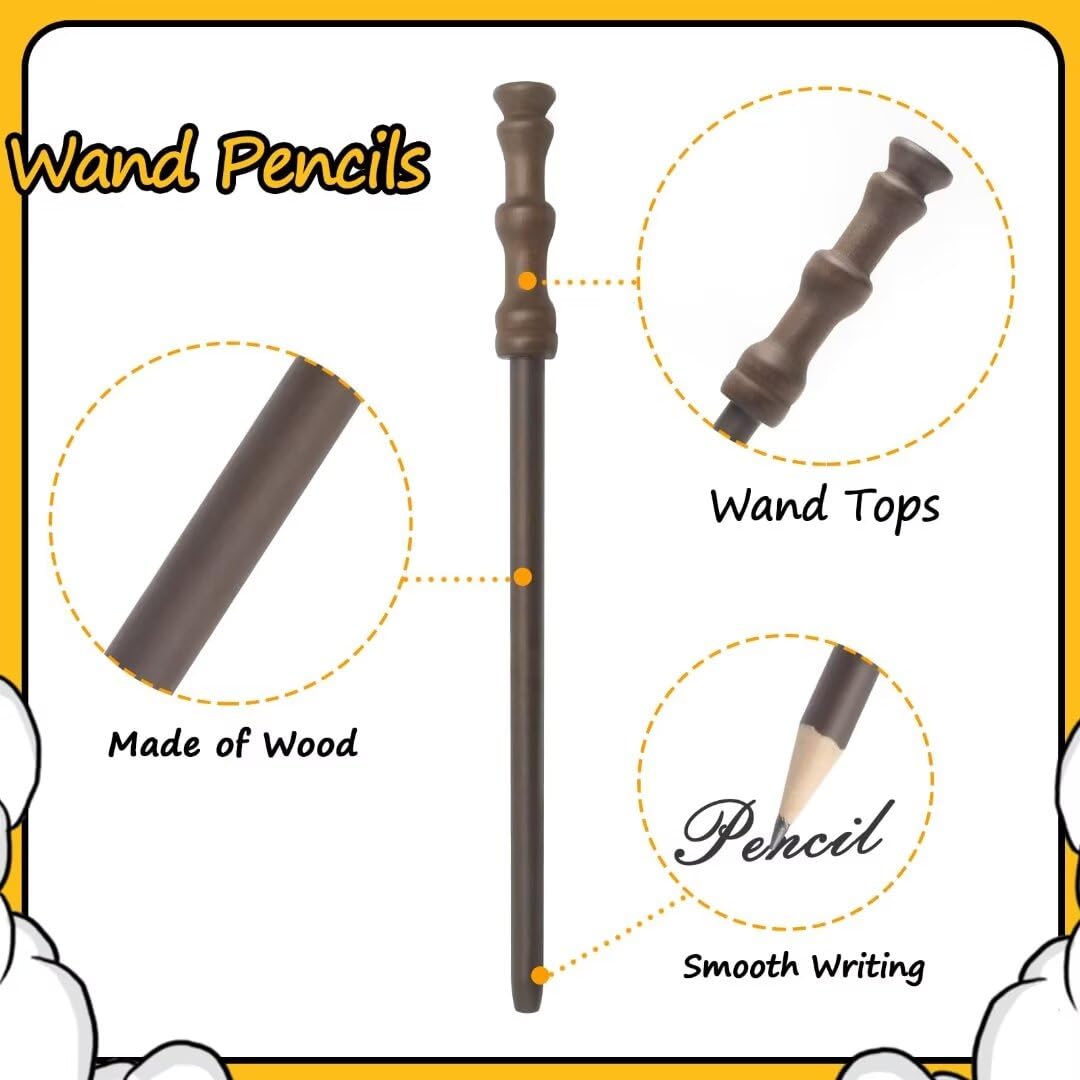 Cosplay Party Supplies -24pcs Wand Pencil, 24pcs Black Glasses with Round Frame No Lenses , Birthday , Cosplay Party Decor, Halloween (48pcs all)