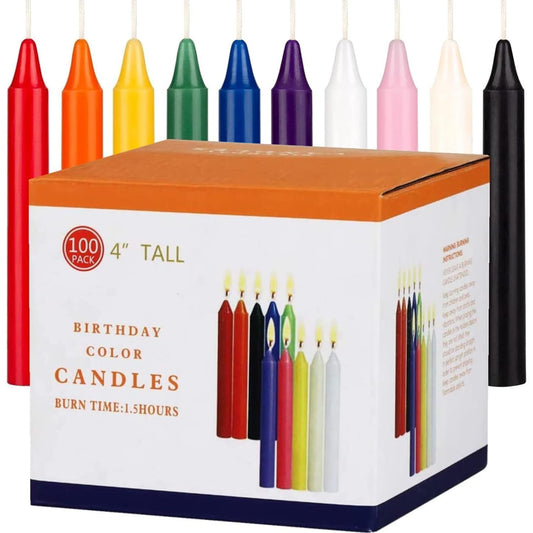 100 pcs Mini Taper Candle 4" Tall Unscented Spell Chime Candles for Rituals, Prayer, Birthday, Meditation, Christmas, Witchcraft Magic, Witches Spells, Chime Candles - 10 Assorted Colors