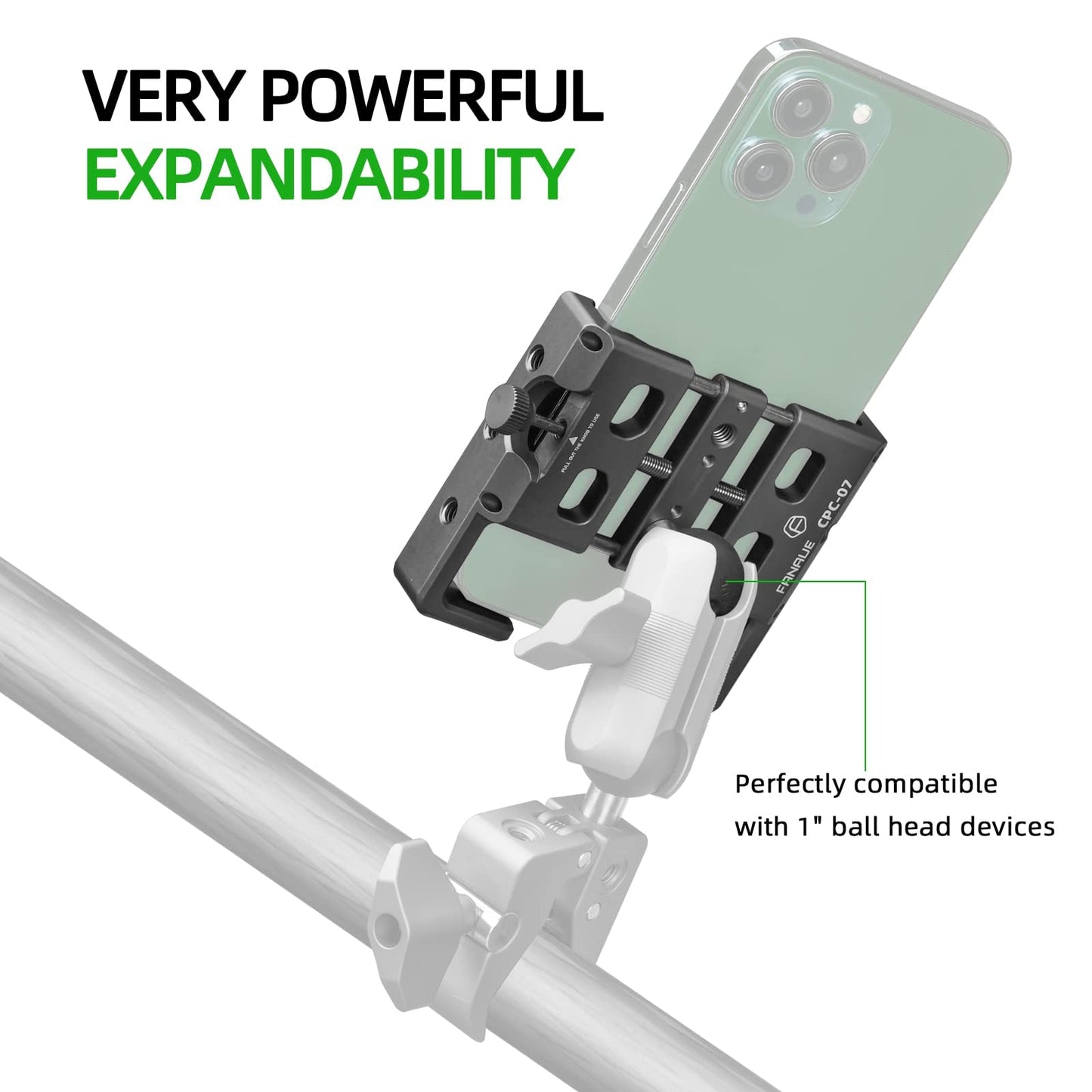 FANAUE Universal Phone Mount with 1'' Ball for Smartphones 2.3'' to 3.4'', Compatible with RAM Mounts B Size Double Socket Arm & Bike Motorcycle Cellphone Holder with Shock Absorber (CPC-07PRO)