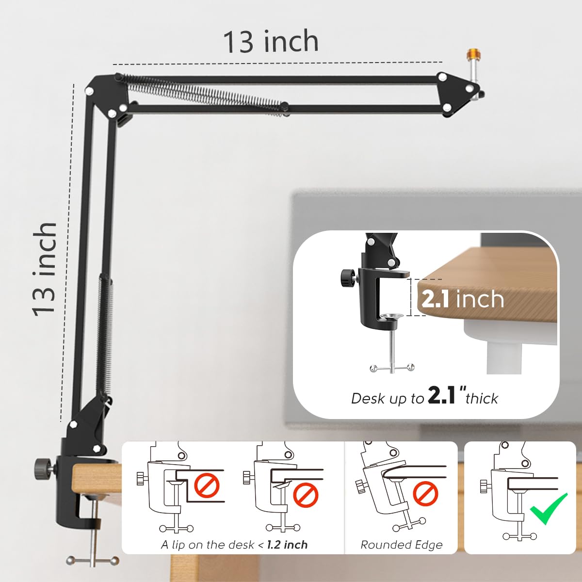 FIFINE Microphone Arm Stand, Suspension Mic Scissor Boom Arm stand with Metal Material, 3/8" to 5/8" Adapter, Desk Clamp, for Recording, Streaming, Podcast, Video, Flexible and Durable-CS1