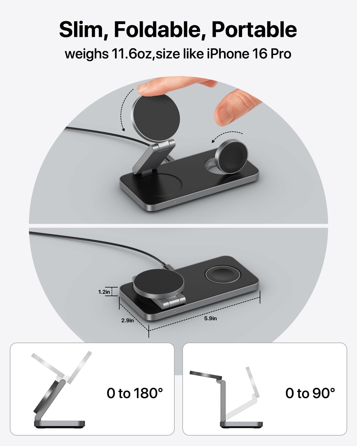 3 in 1 Wireless Charging Station, Magnetic Foldable Fast Mag-safe Charger Stand Compatible with Apple Devices iPhone Air/17/16/15/14/13/12, Apple Watch Ultra/SE/10/9/8/7/6/5/4, AirPods Pro/3/2 (Black)