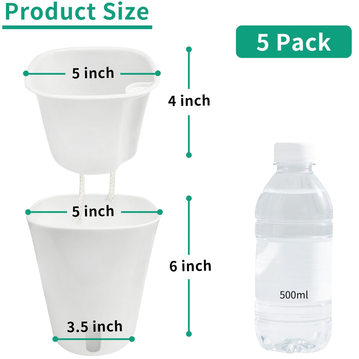 TCBWFY 5" Self Watering Pots for Indoor Plants,5 Sets Self Watering Planter Pots with Visual Water Level Window and Multiple Vents, Plant Pots for All House Plants,Flowers,Herbs,Succulent