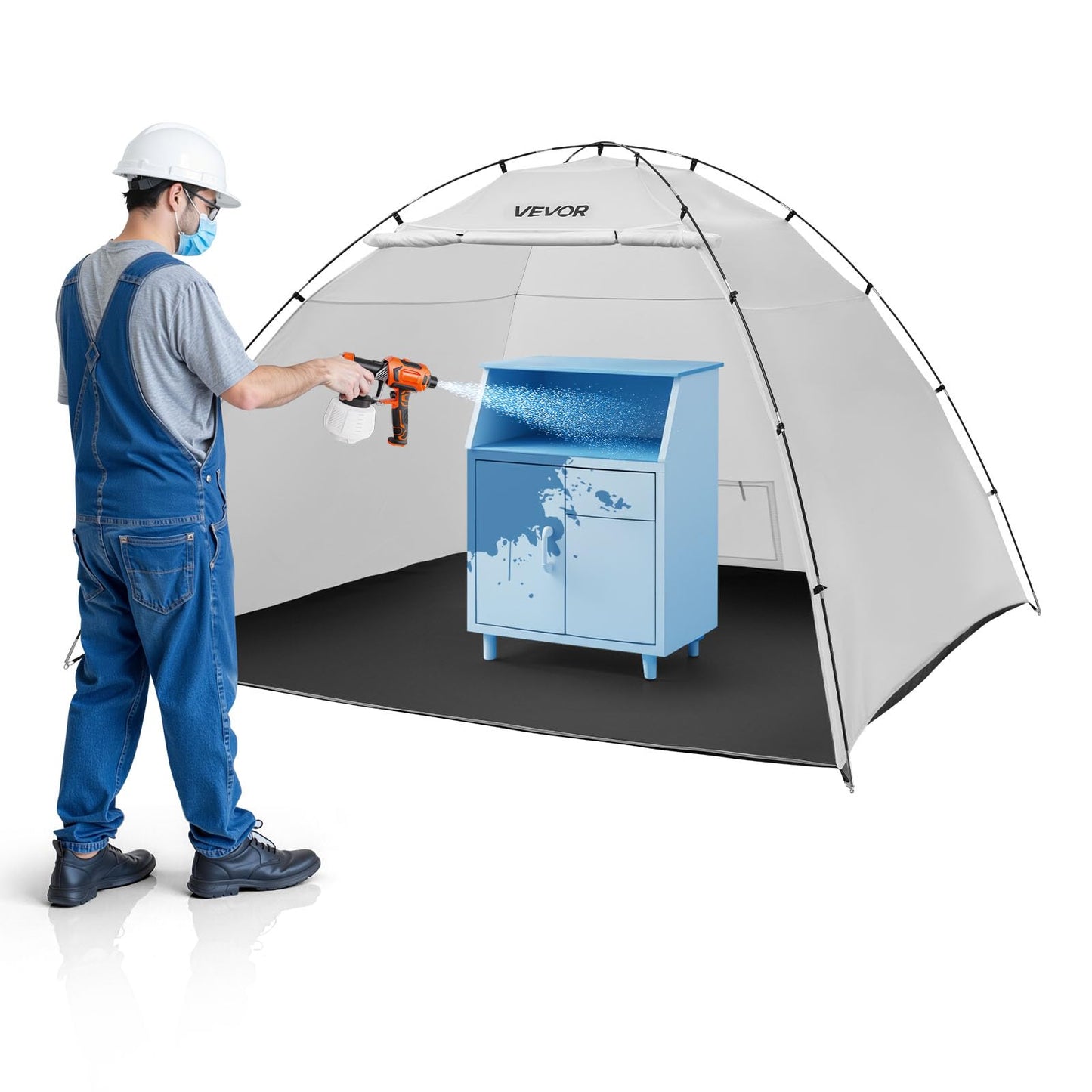 VEVOR Portable Paint Booth Tent, 116.14 x 114.96 x 79.53-inch Painting Tent Station, Spray Shelter with Built-in Floor & Mesh Screen, Large Space, Oxford Spray Painting Tents for Cupboard, Chairs