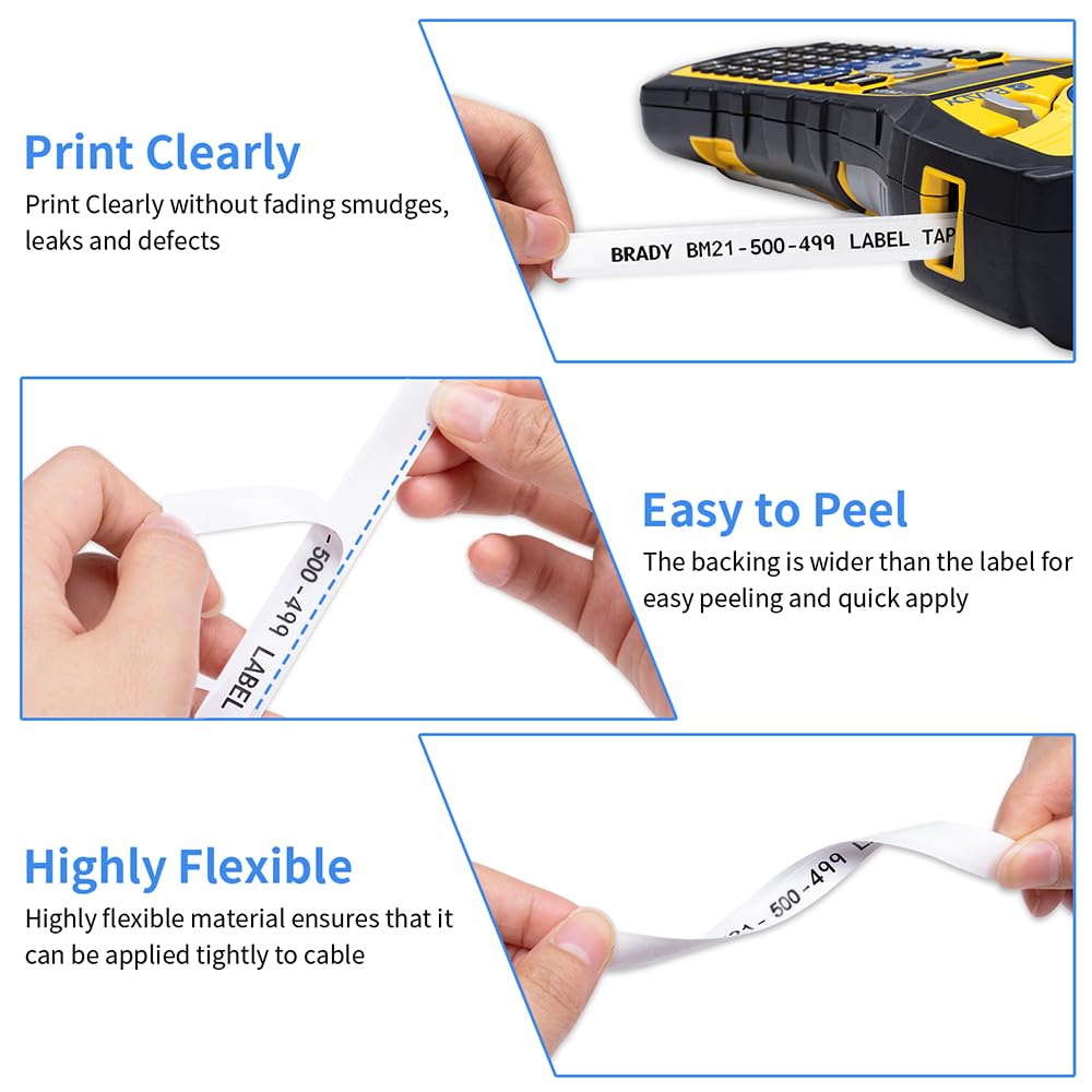 2X Replace for M21-500-499 Multi-Purpose Nylon Label 1/2'' White Compatible for BMP21-PLUS/LAB M210-LAB M211 M210 Labels Nylon Cloth 1/2 Inch High Adhesion for General ID/Lab/Cable/Wire, .5'' W 16' L