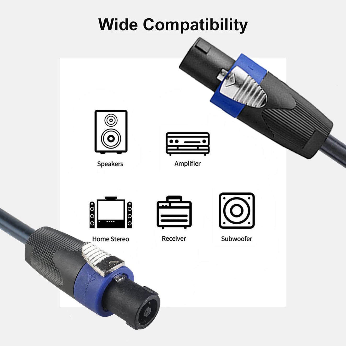 UMOKI Professional 50 Feet 12 Gauge Speakon to Speakon Cables - 50ft 12AWG Speakon Wires Audio Cords - 2 Pack