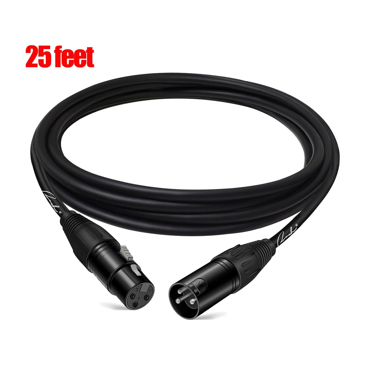 Ranch XLR Cable 25ft Male to Female Balanced 3 PIN Microphone Cable for Professional Audio Applications Like Speaker and PA System - Black