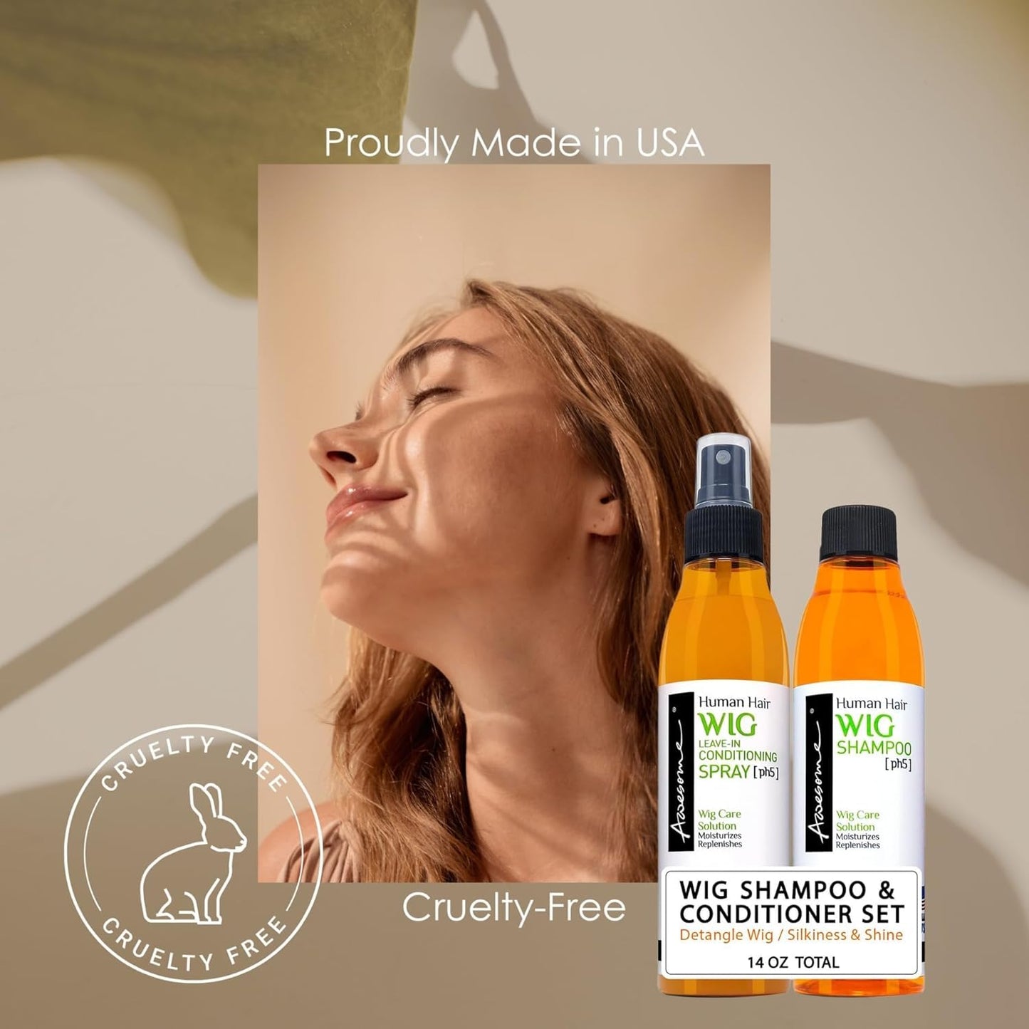 Awesome Human Hair Wig Care Set, Premium Shampoo & Leave in Conditioner, Detangles, Promotes Body & Volume, Silkiness & Shine, Easy Combing, 7 fl oz