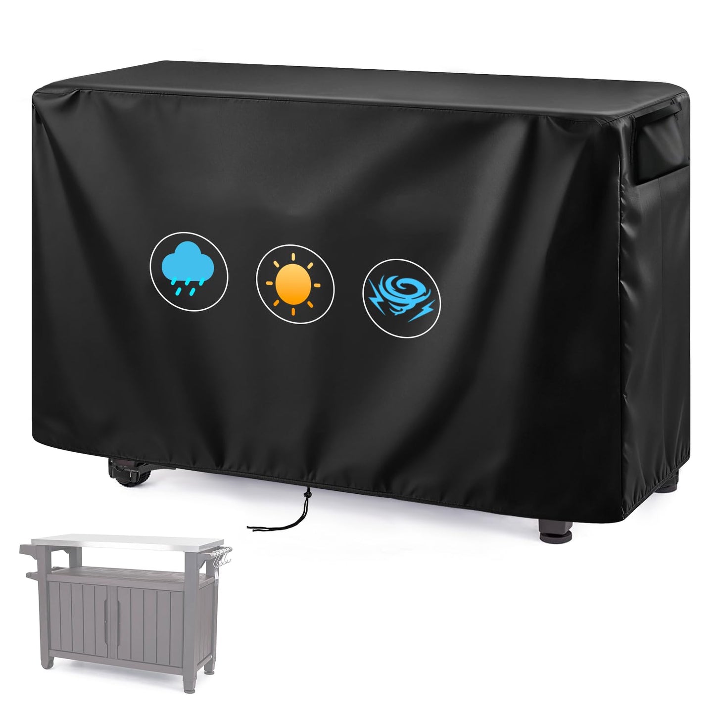Ancadar Prep Table Cover, 52inch Outdoor Cooler Cart Cover for Keter Unity Xl Portable Bar Rolling Cooler Cart and Storage Cabinet Cover Heavy Duty Waterproof Patio Ice Tool Chest Cover