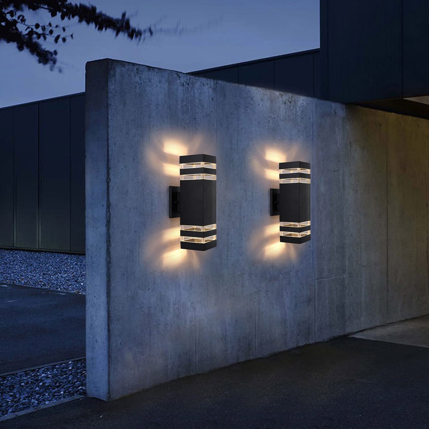 OUTKEIEI Outdoor Wall Light, LED Exterior Modern Waterproof Wall Sconces, Black Aluminum Up and Down Light Fixtures Wall Mount for Patio Garden Garage 2 Pack