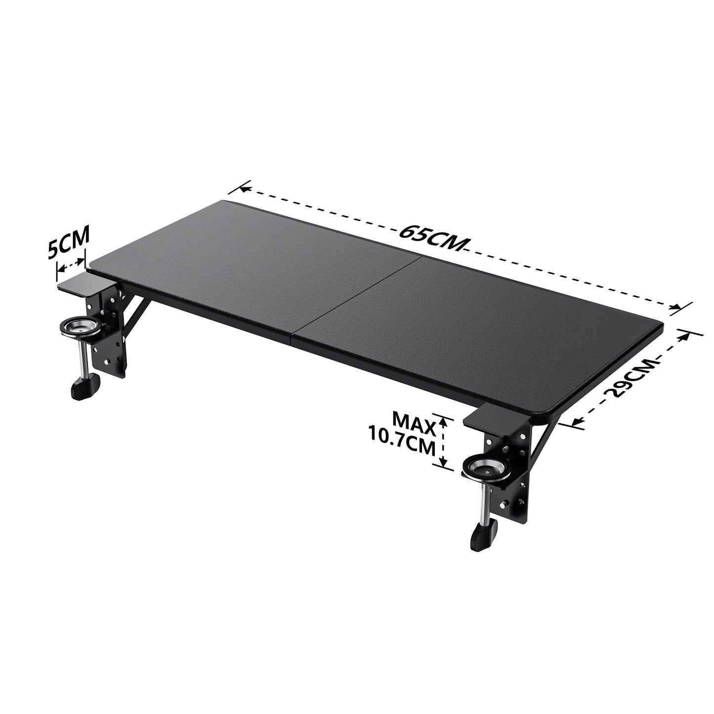 Ergonomics Desk Extender Tray, 25.6"x11.4" Large Size Foldable Keyboard Tray Platform Clamp On, Armrest Support for Home and Office, Black