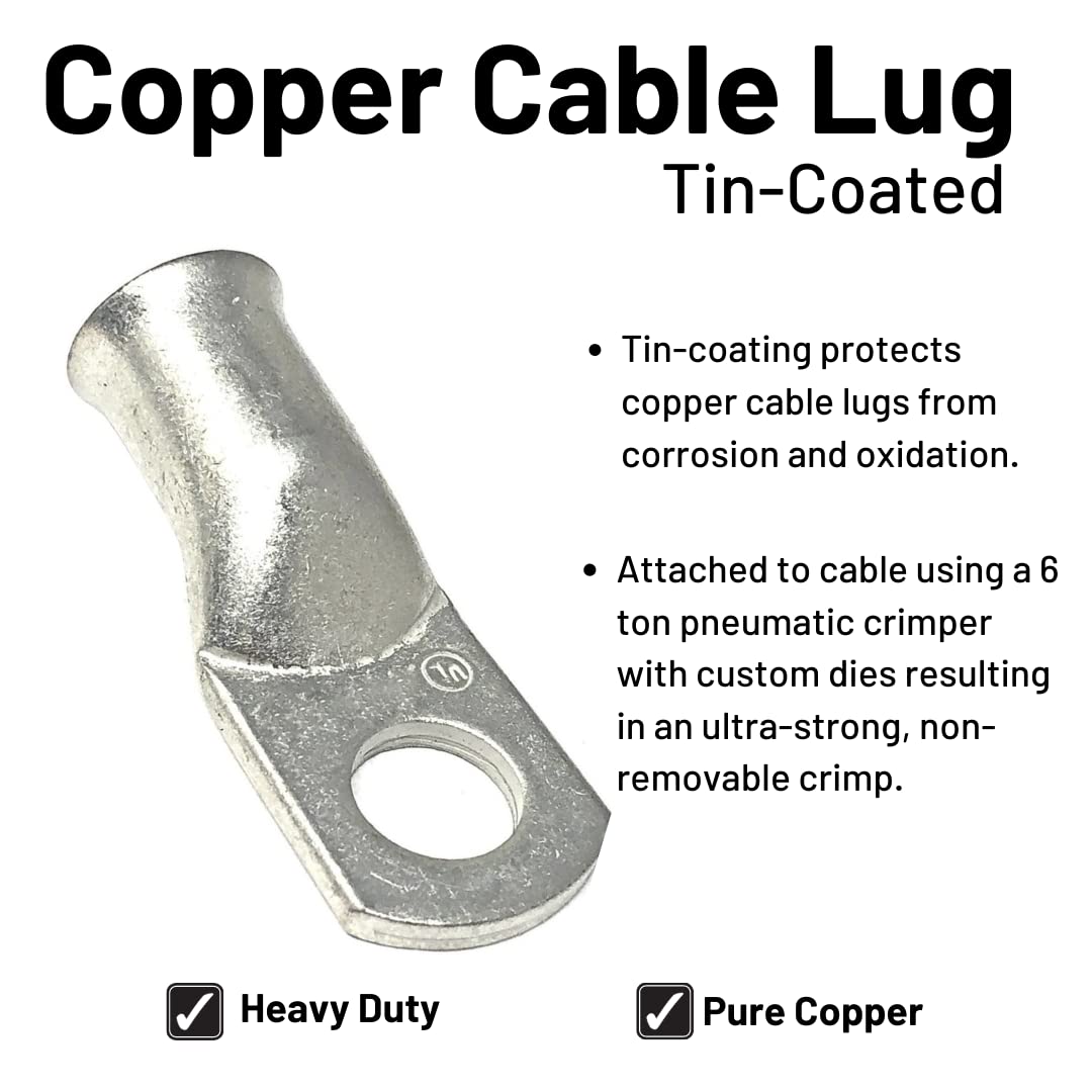 2/0 AWG Gauge Red + Black Pure Copper Battery Inverter Cables Solar, RV, Car, Boat 2 feet 3/8 in Lugs